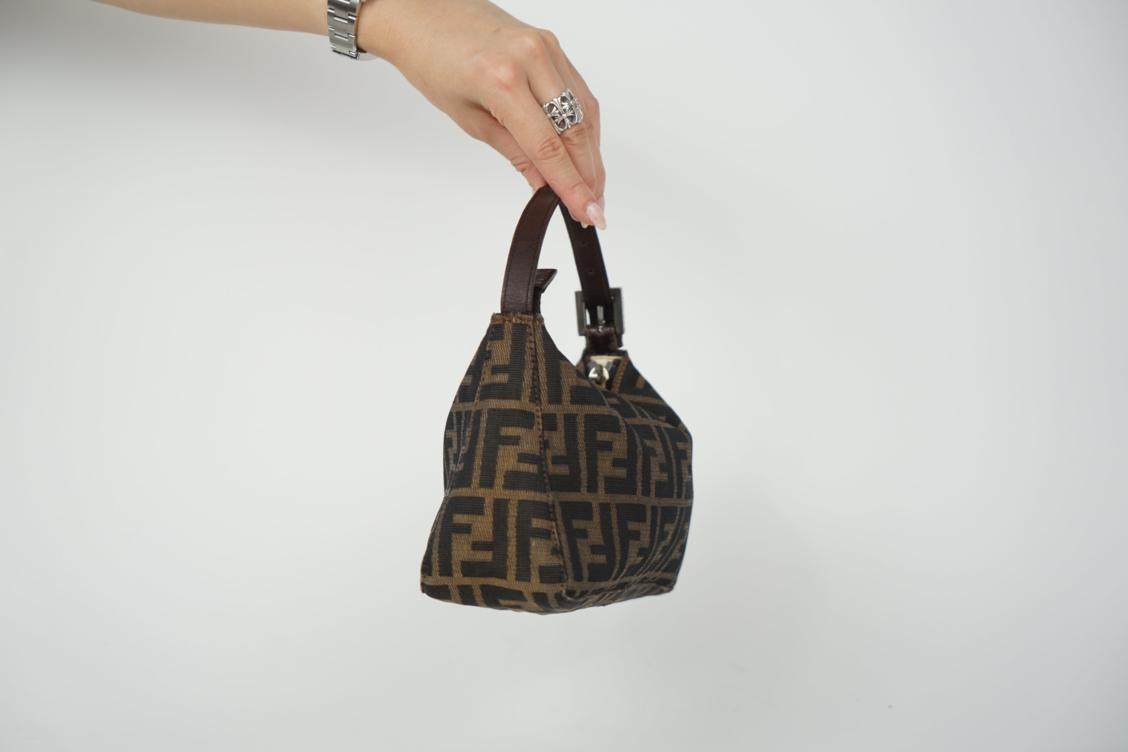 Vintage Fendi Brown Zucca Print Canvas Mini Pochette