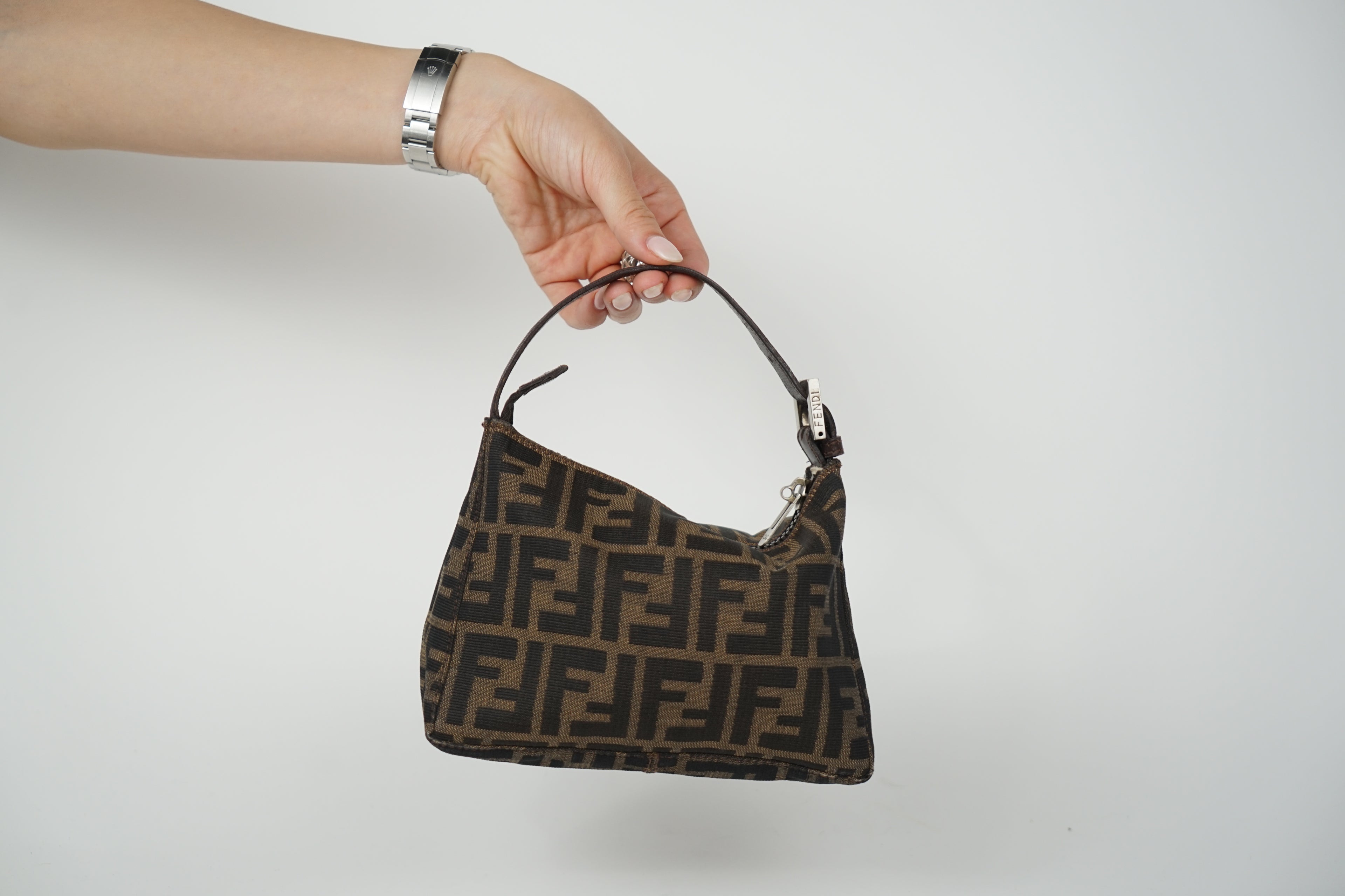 Vintage Fendi Brown Zucca Print Canvas Mini Pochette