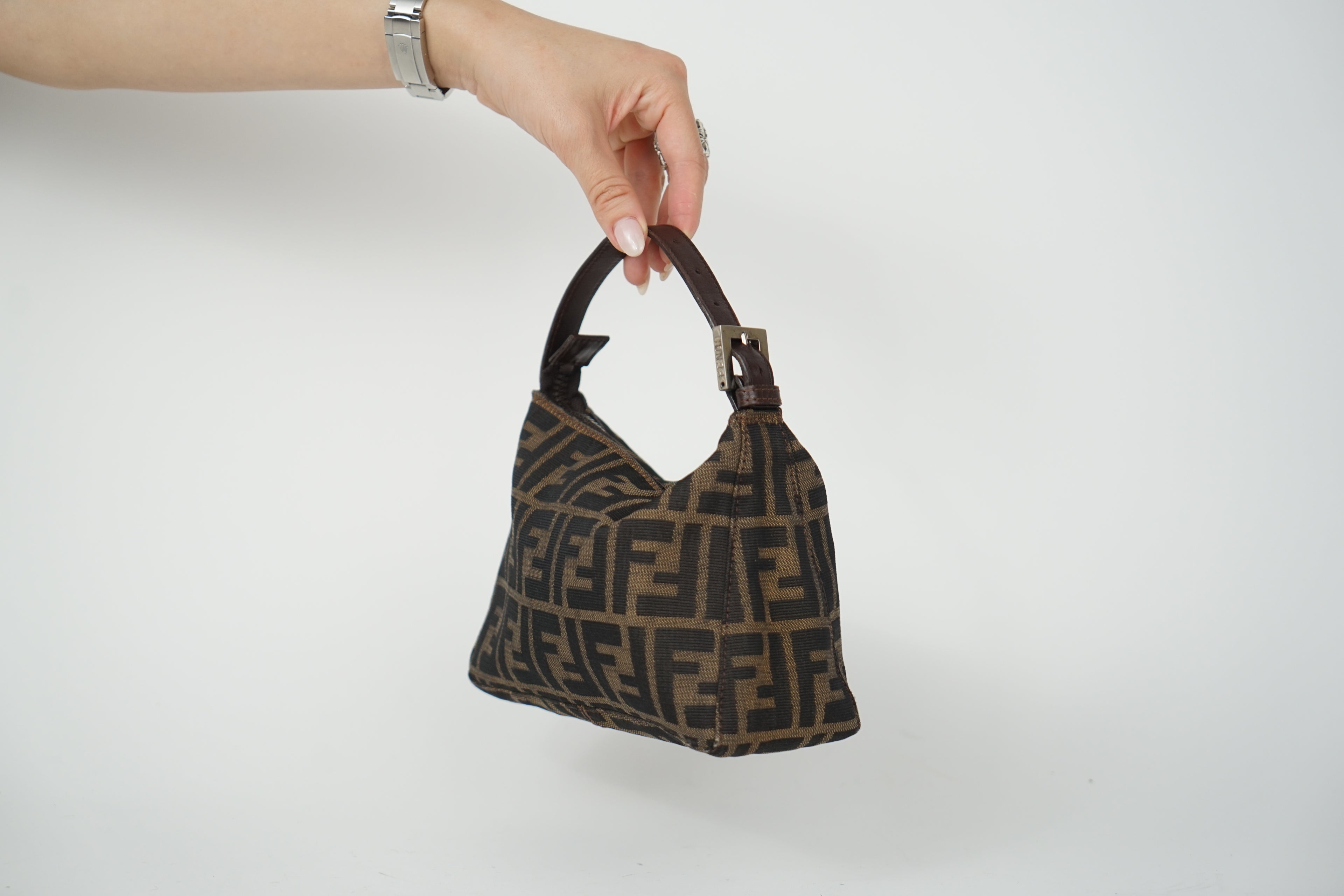 Vintage Fendi Brown Zucca Print Canvas Mini Pochette