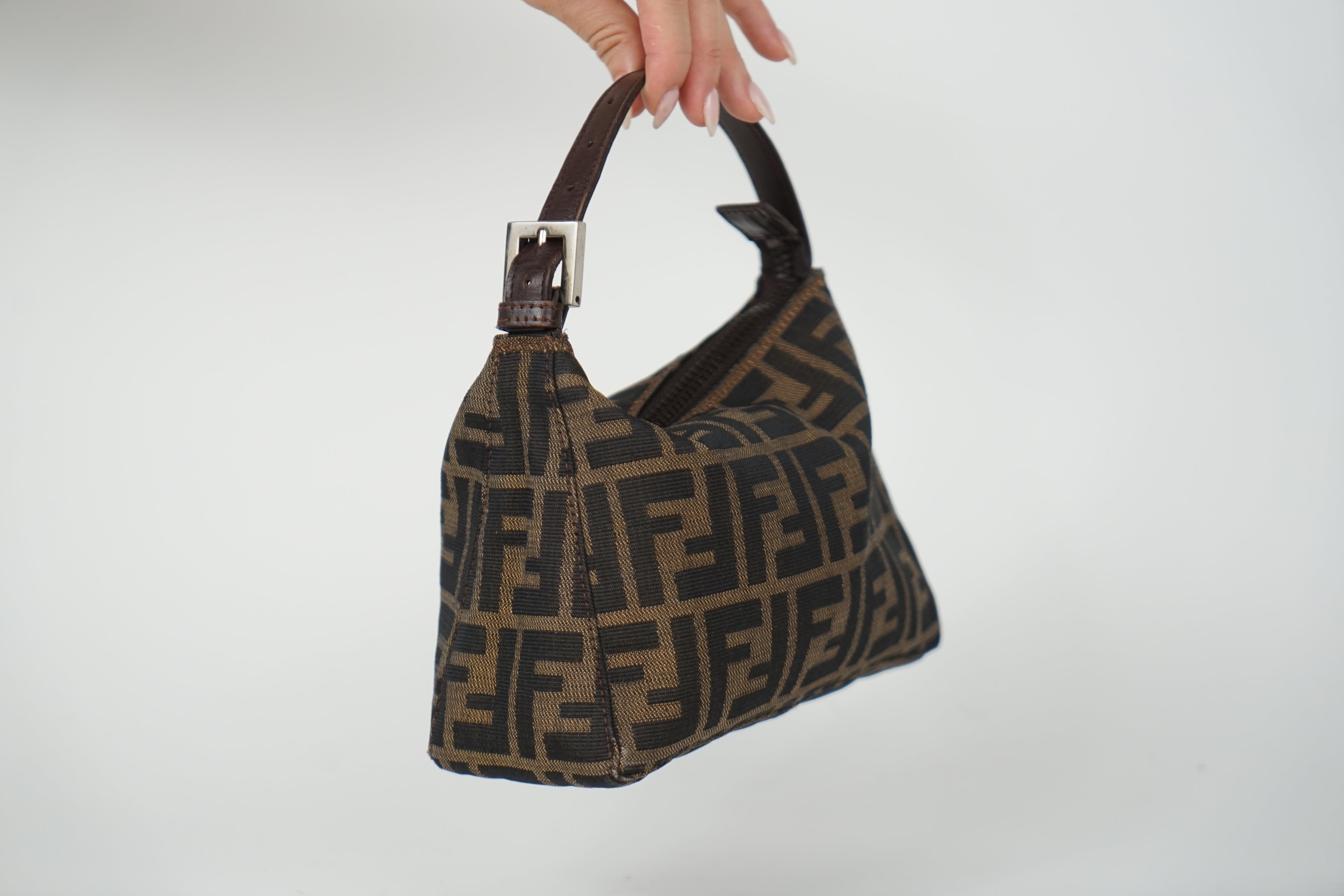 Vintage Fendi Brown Zucca Print Canvas Mini Pochette