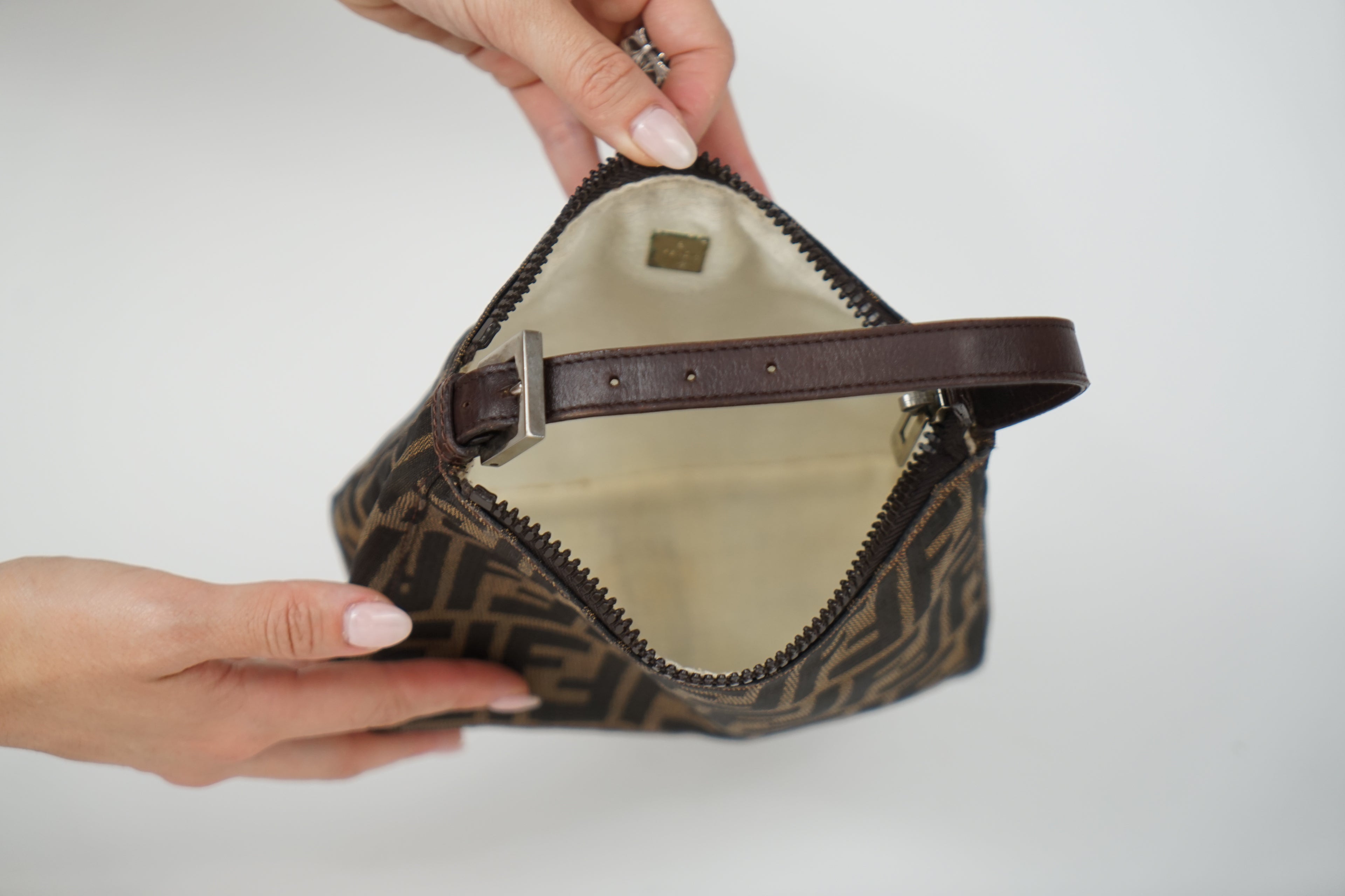 Vintage Fendi Brown Zucca Print Canvas Mini Pochette