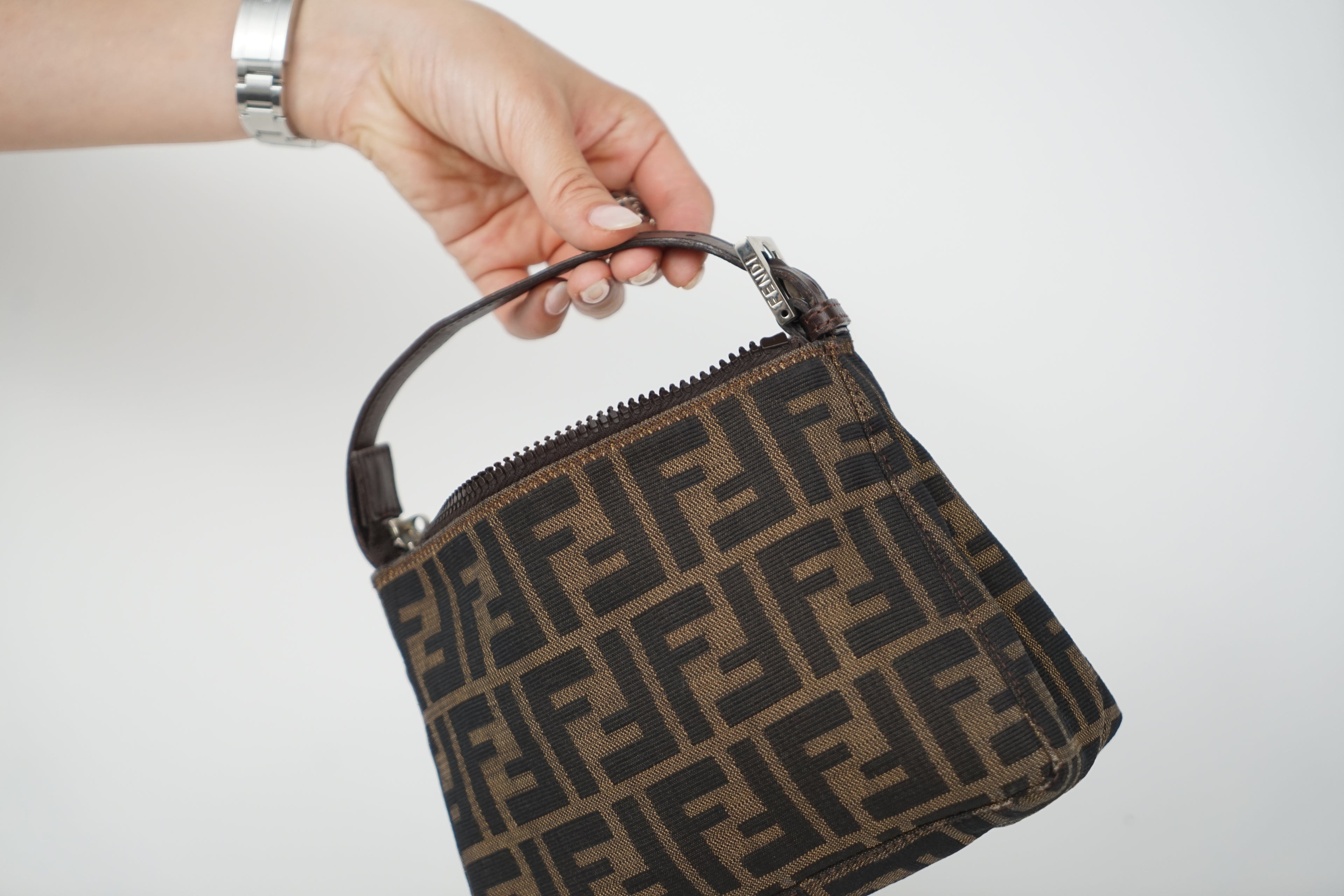 Vintage Fendi Brown Zucca Print Canvas Mini Pochette