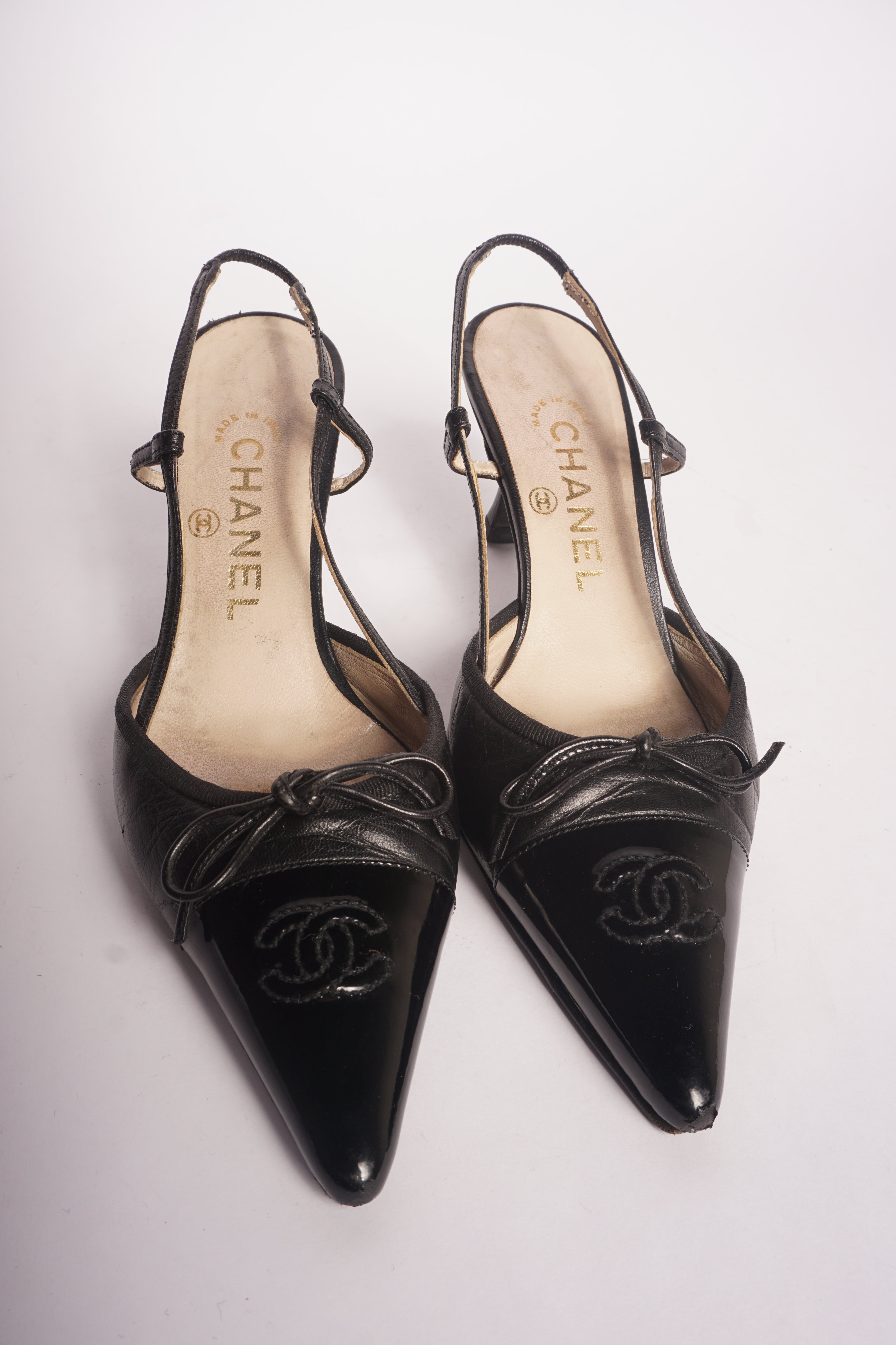 Chanel Black Pointed Toe Slingback Pump