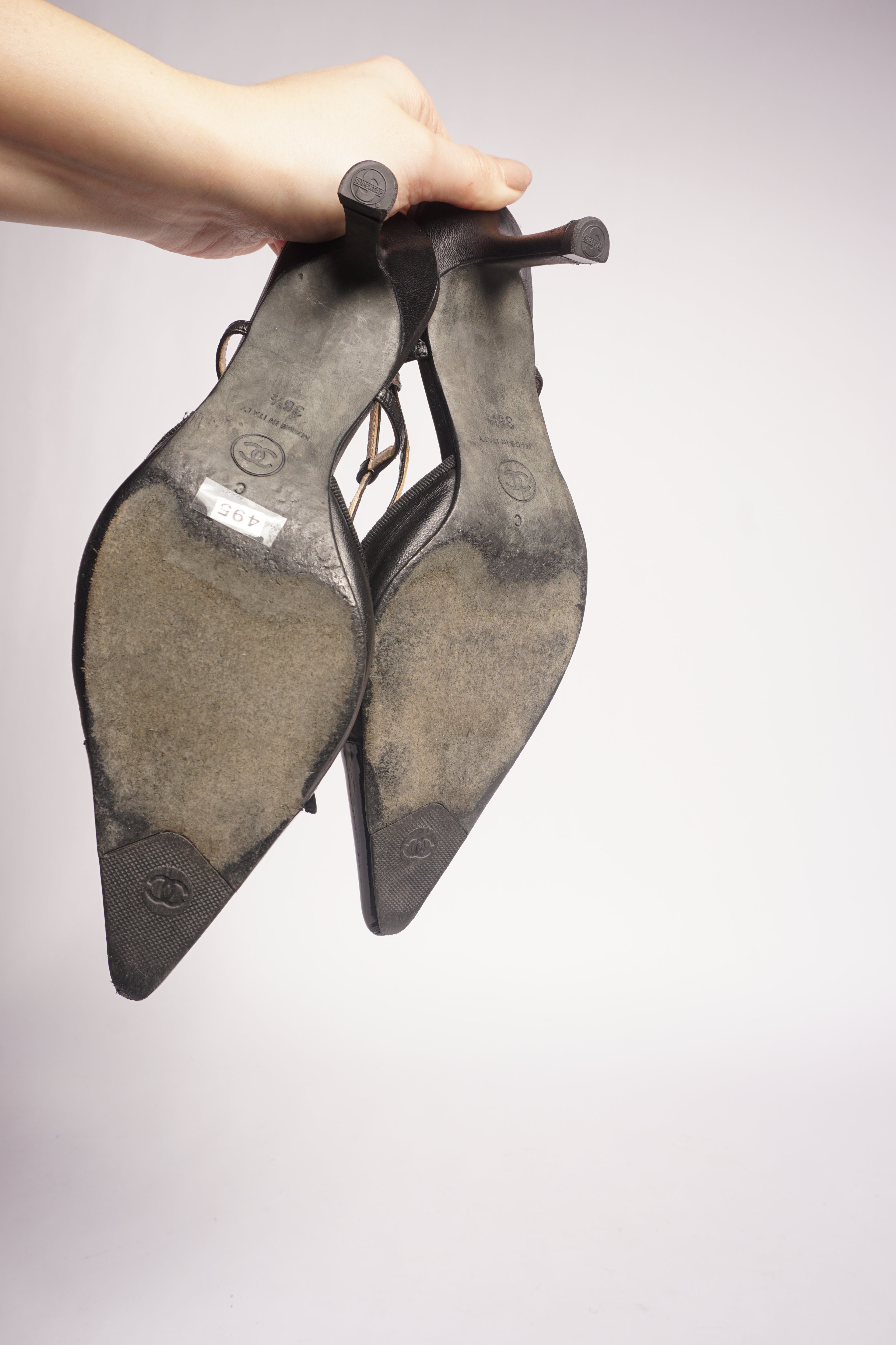 Chanel Black Pointed Toe Slingback Pump