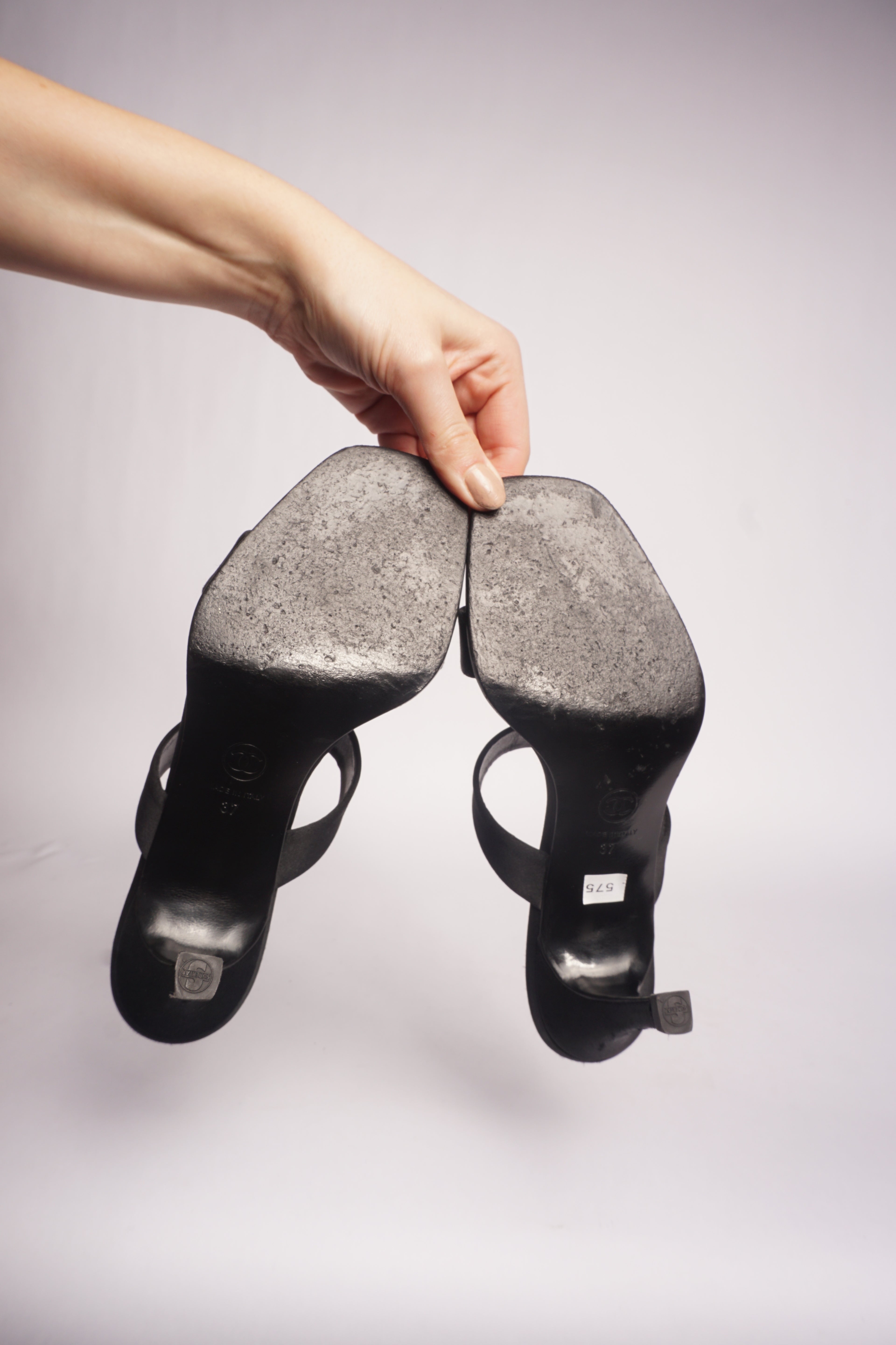 Chanel Black Satin Mules