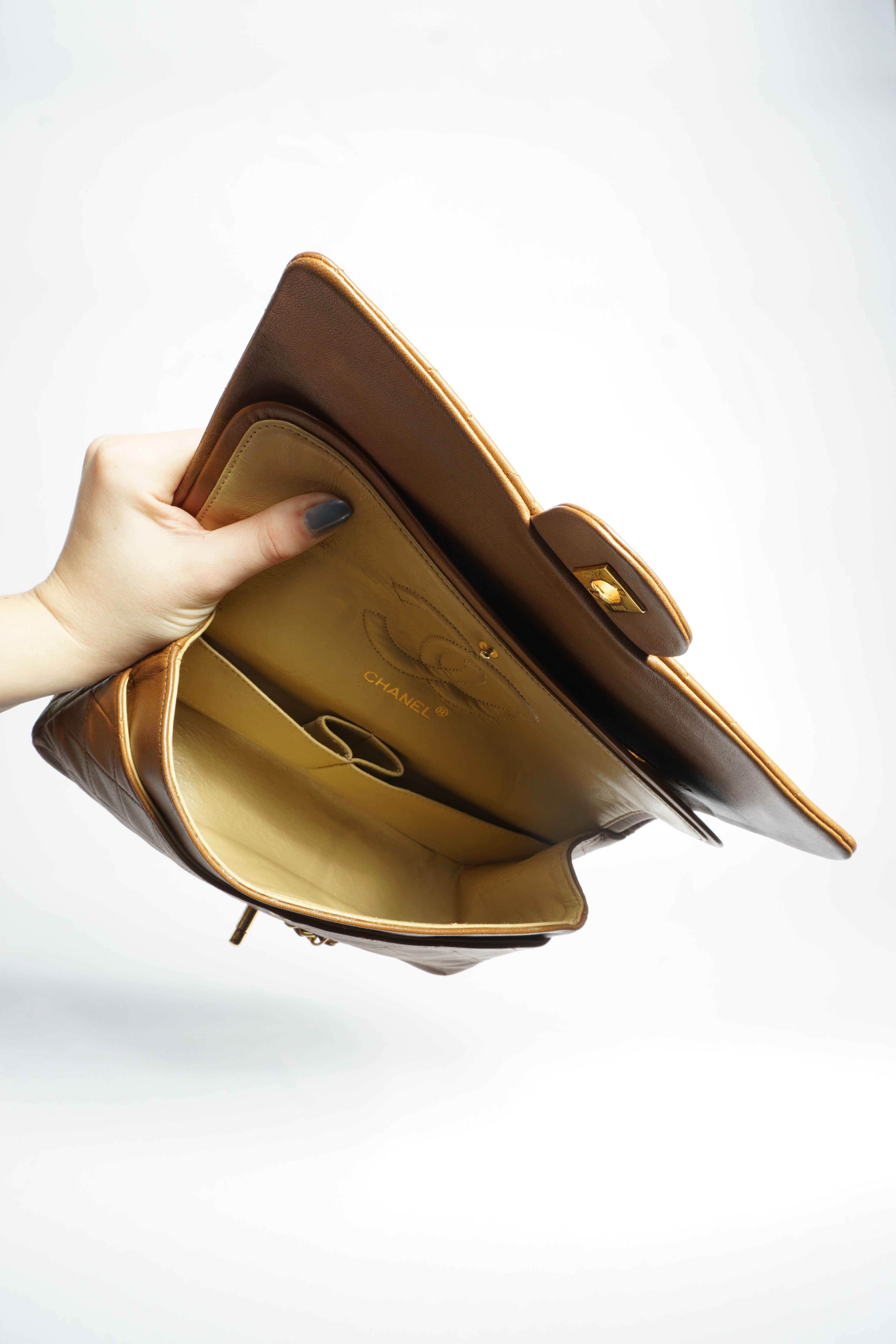 Chanel Brown Lambskin Double Flap Bag