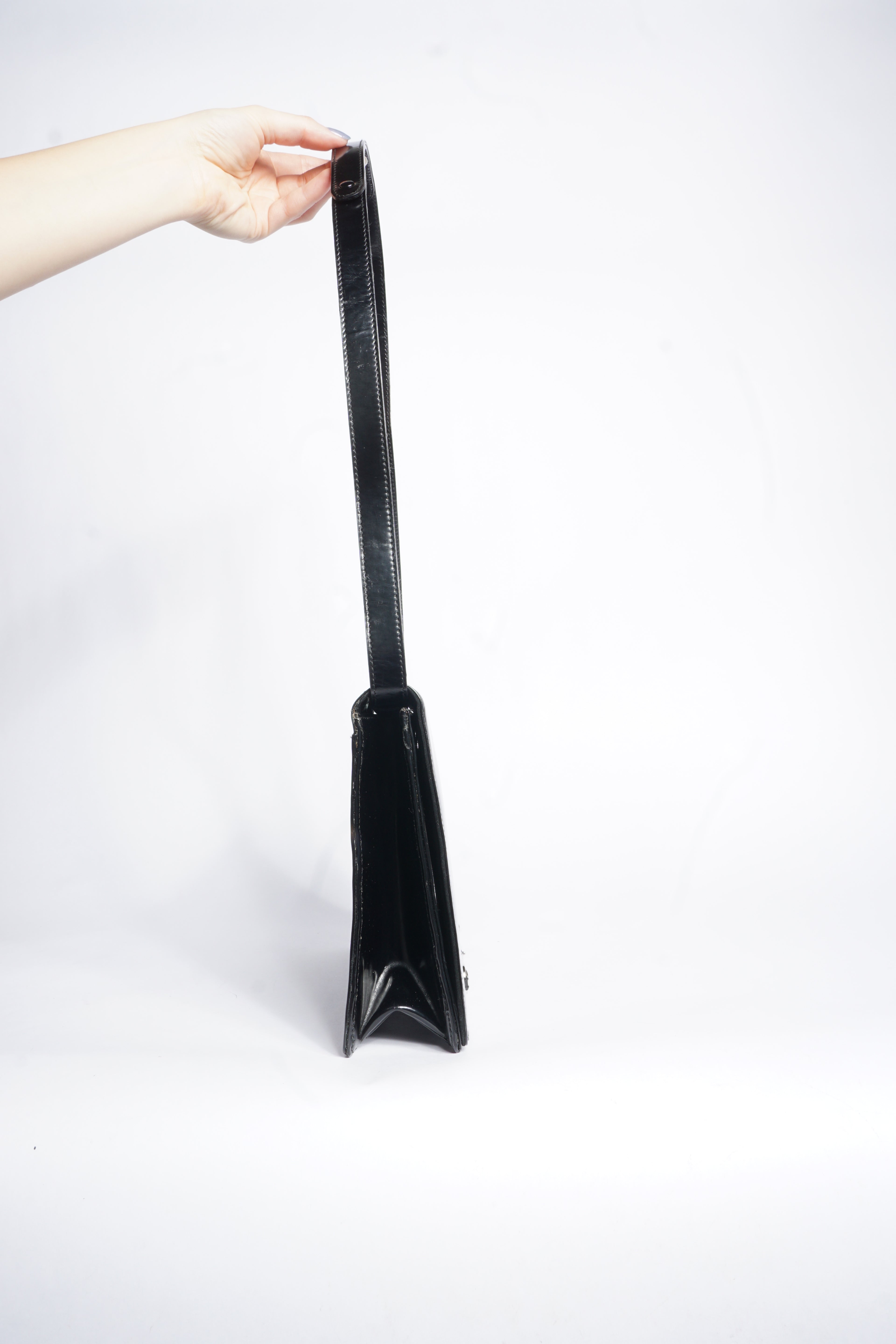 Gucci Black Horsebit Patent Shoulder Bag