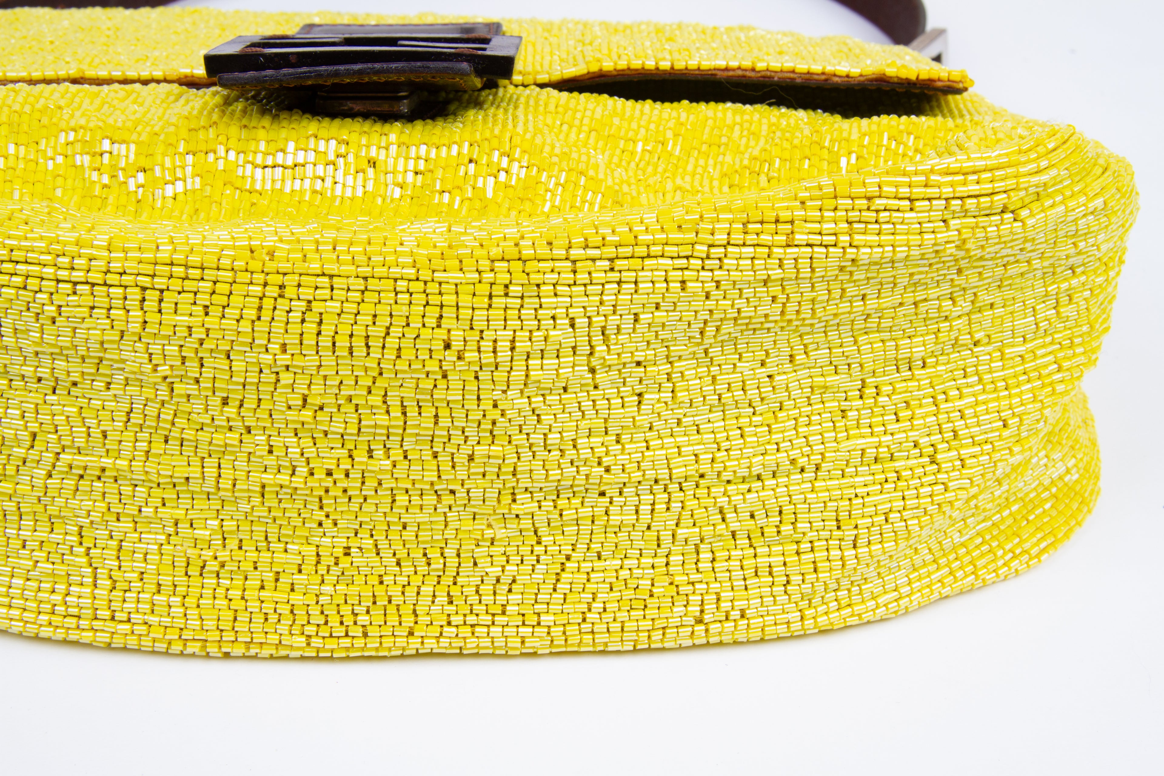 Fendi 2000s Yellow Beaded Mama Baguette | Vintage Designer Purse