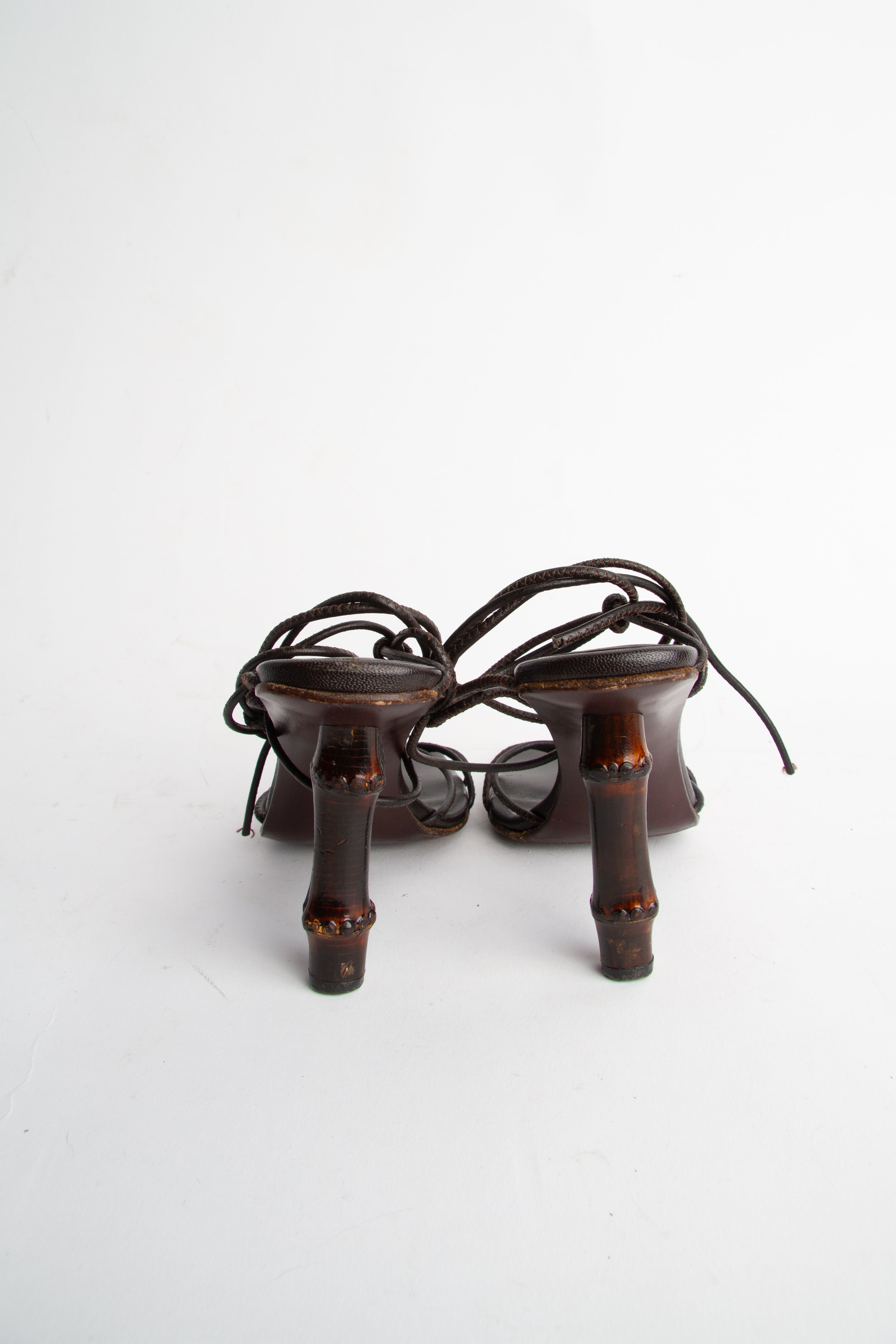Vintage Gucci 2000s Size 36 Brown Leather Lace Up Bamboo Heels| Y2K Designer Heels Shoes