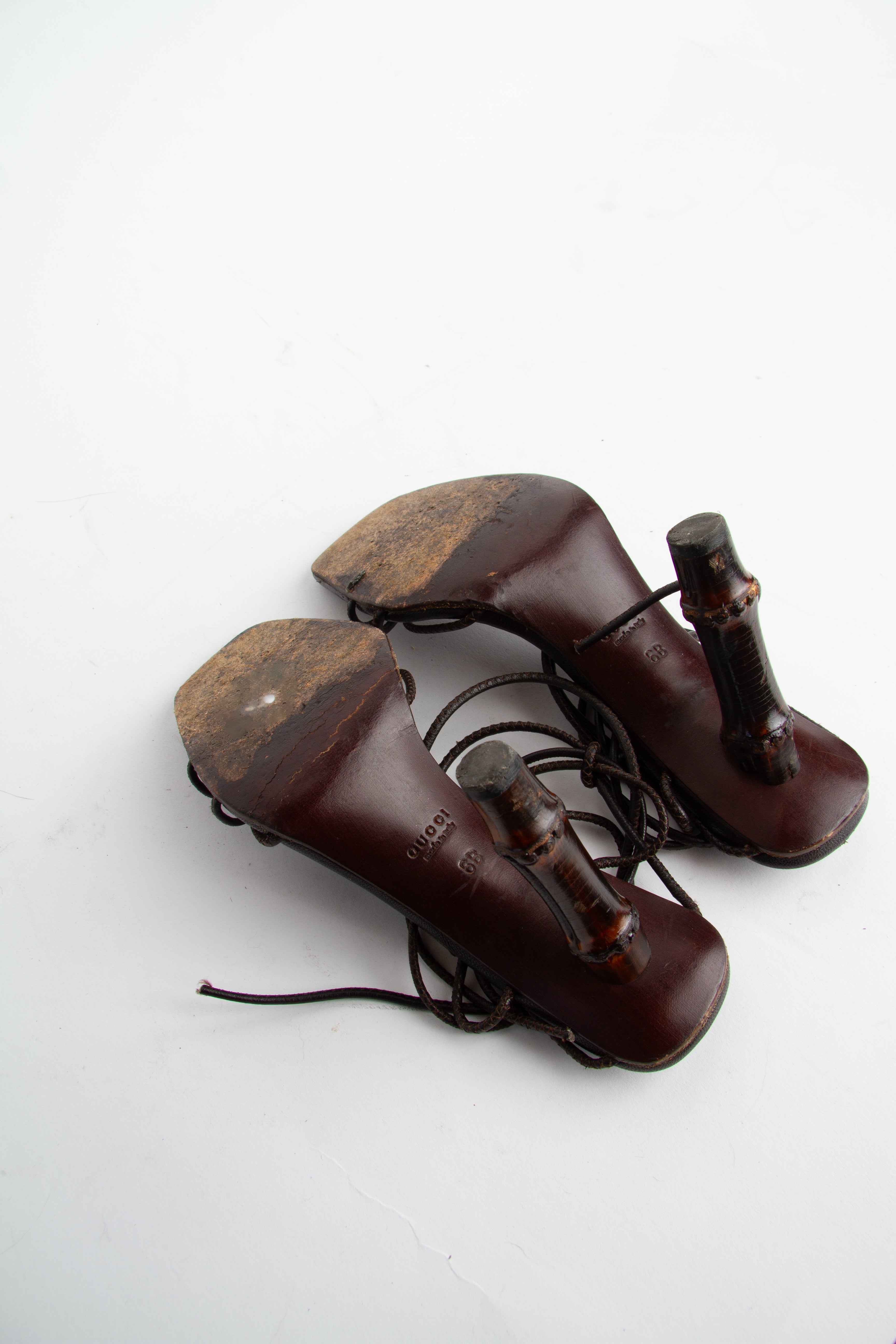 Vintage Gucci 2000s Size 36 Brown Leather Lace Up Bamboo Heels| Y2K Designer Heels Shoes