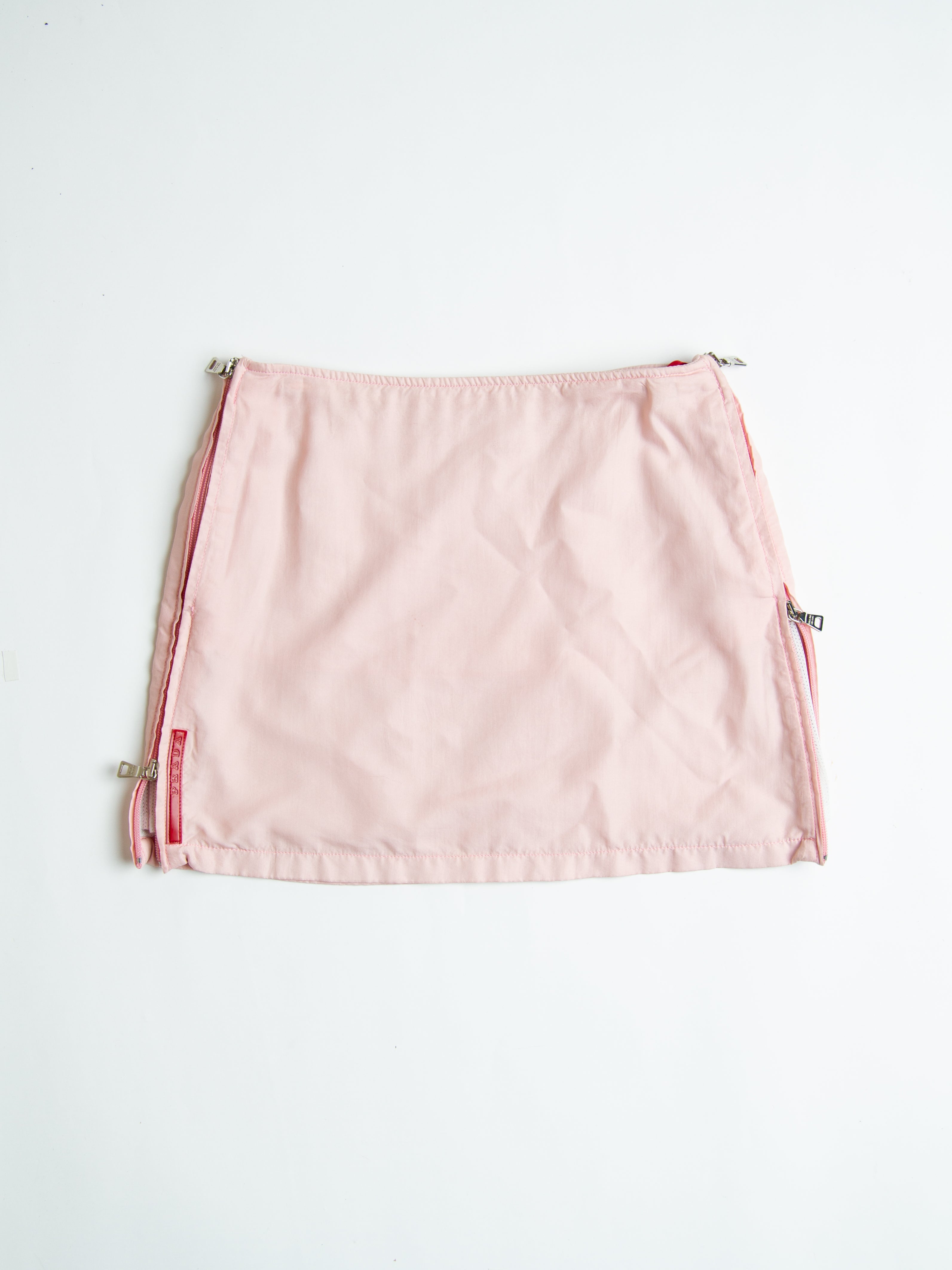 Vintage Prada Sport Pink Double Zipper Mini Skirt Waist Size 26