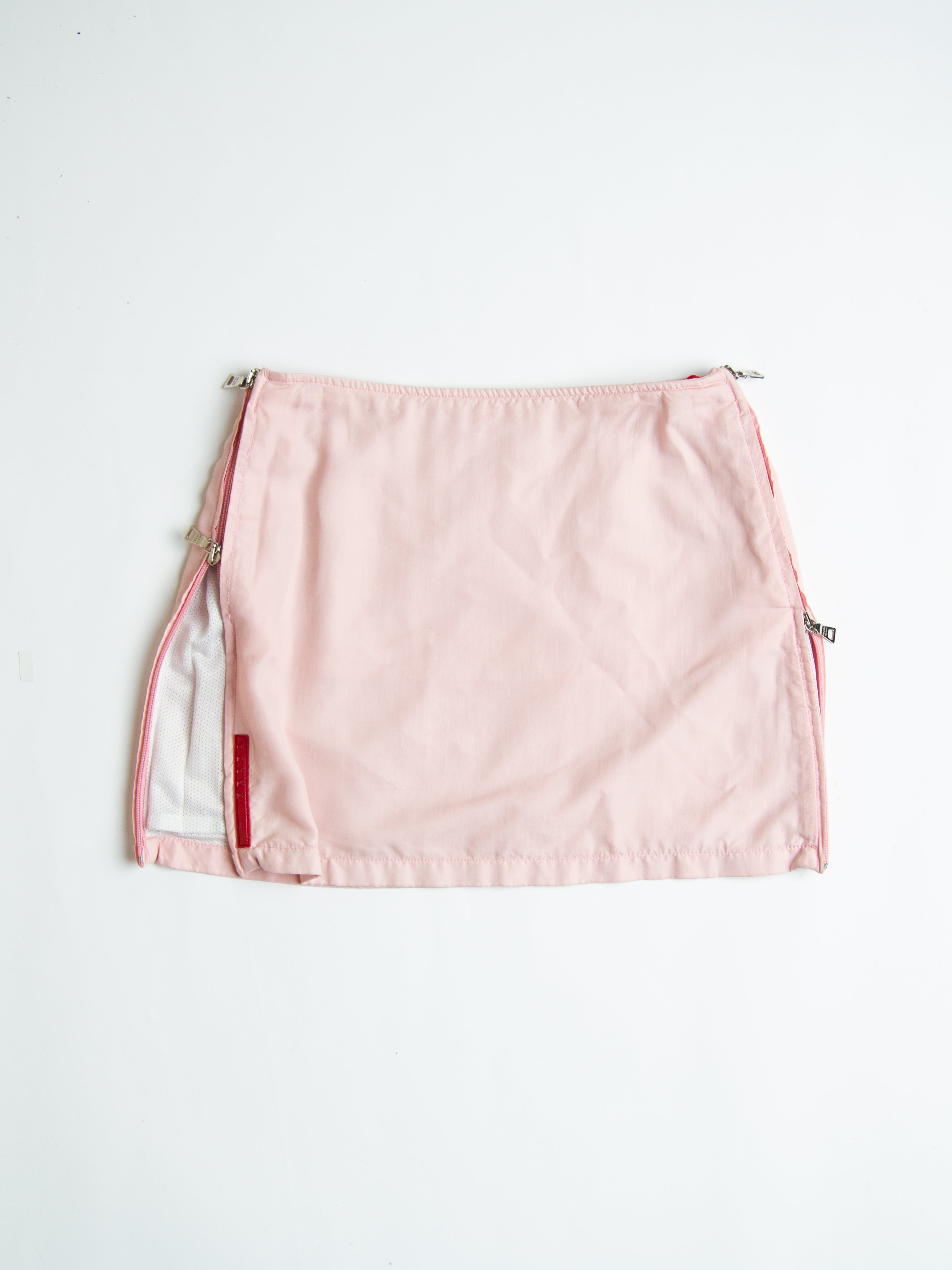 Vintage Prada Sport Pink Double Zipper Mini Skirt Waist Size 26