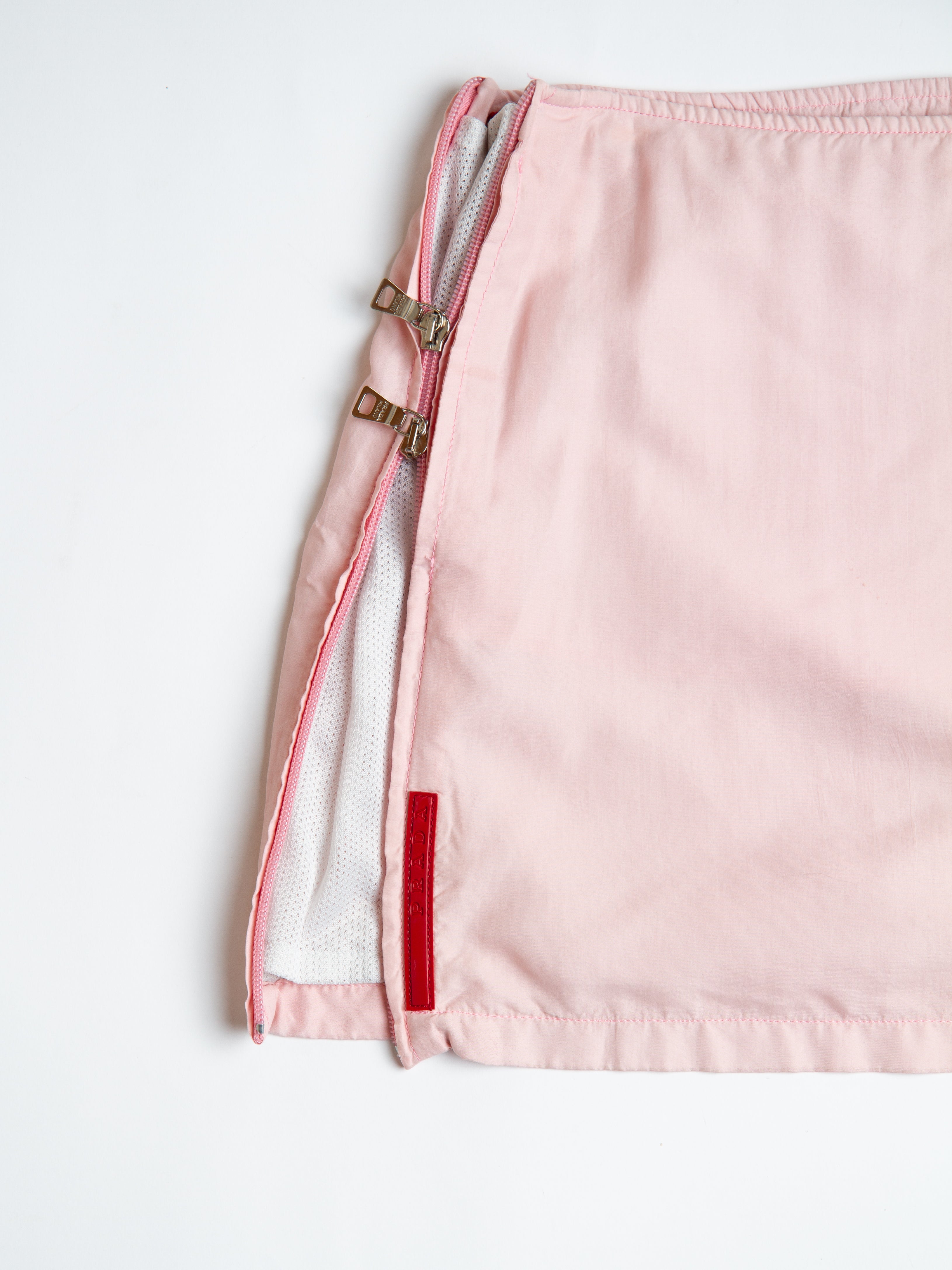 Vintage Prada Sport Pink Double Zipper Mini Skirt Waist Size 26