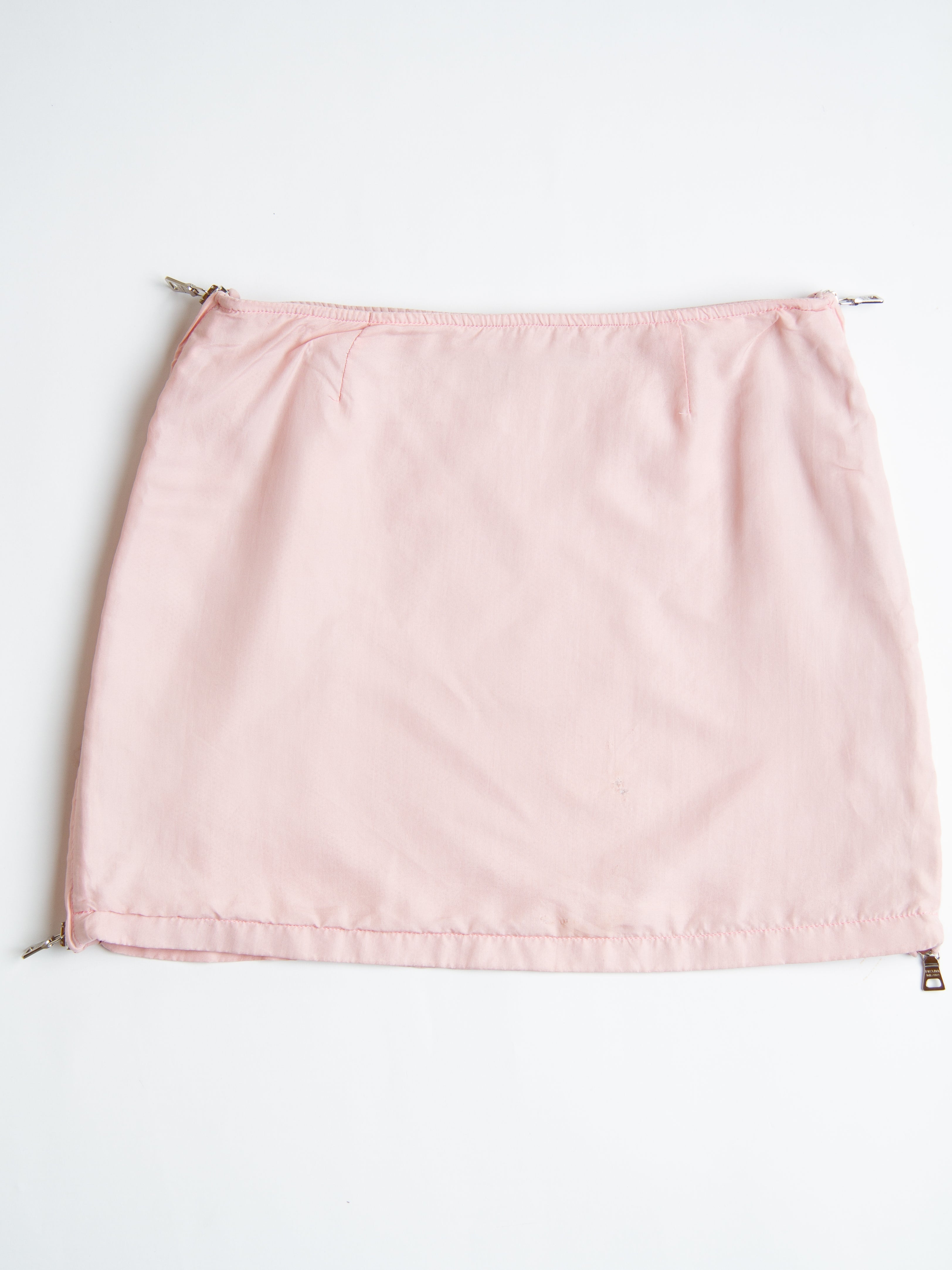 Vintage Prada Sport Pink Double Zipper Mini Skirt Waist Size 26