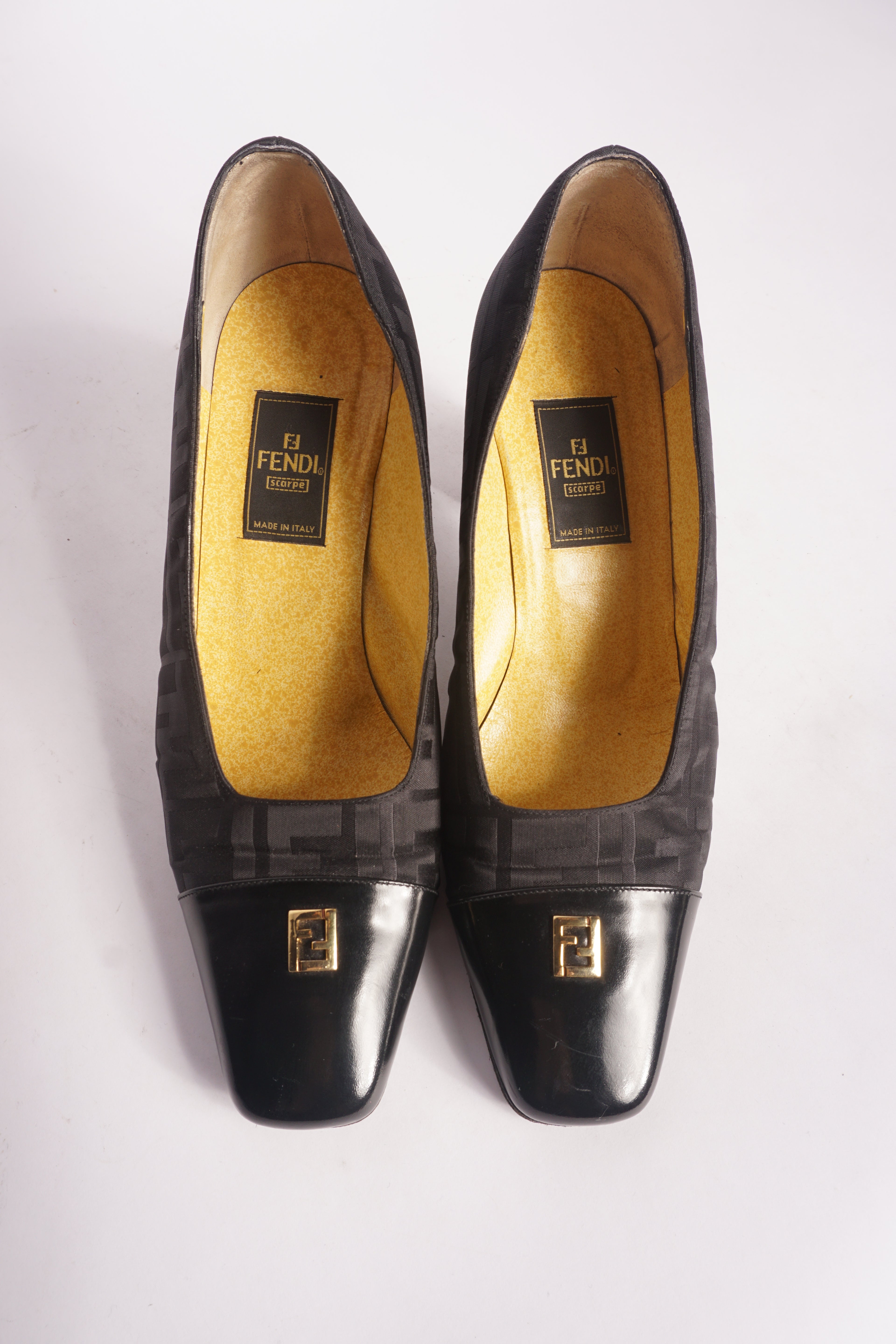 Fendi Black Monogram Square Toe Heels