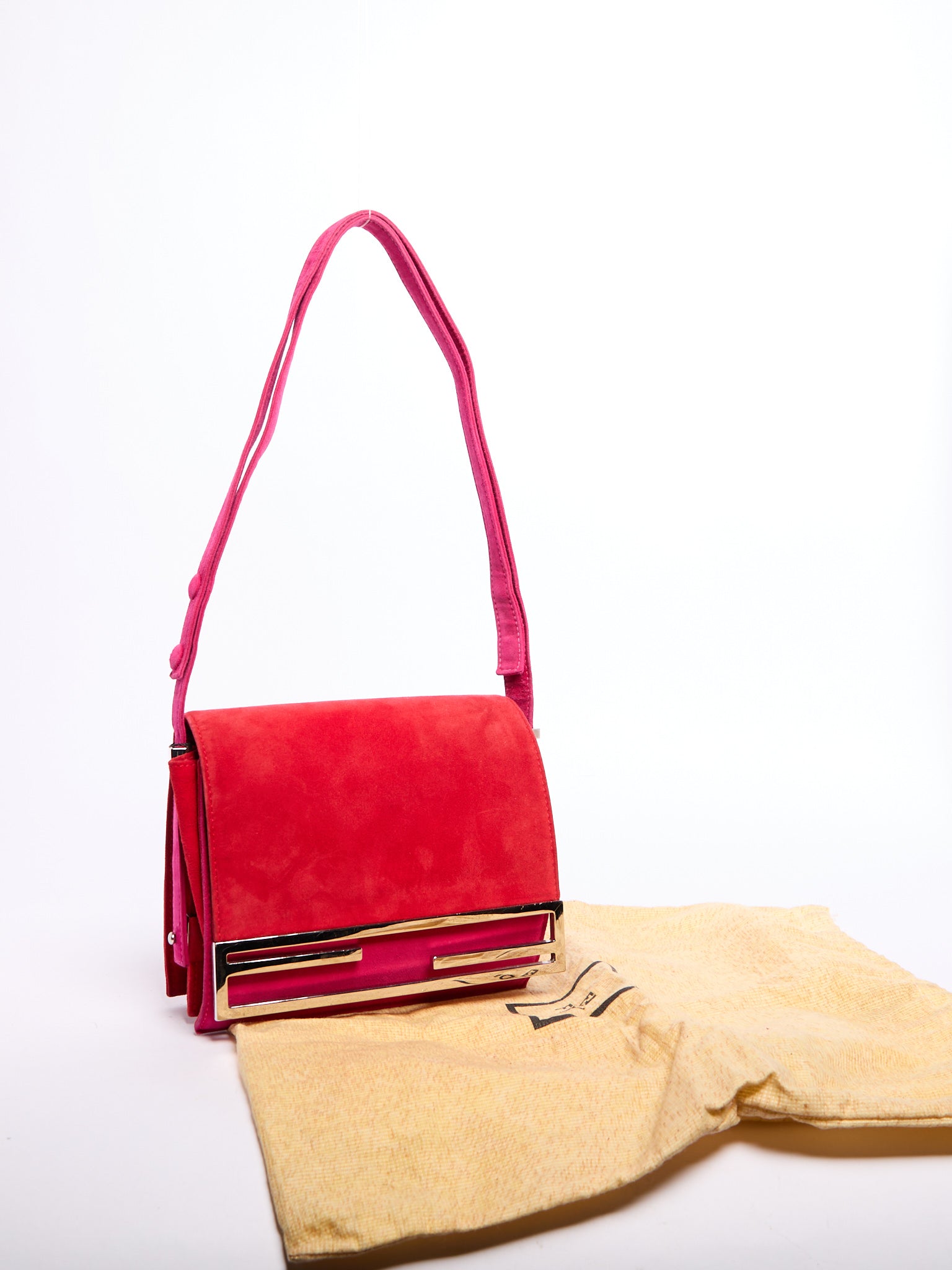 Fendi Red Pink FF Suede Crossbody