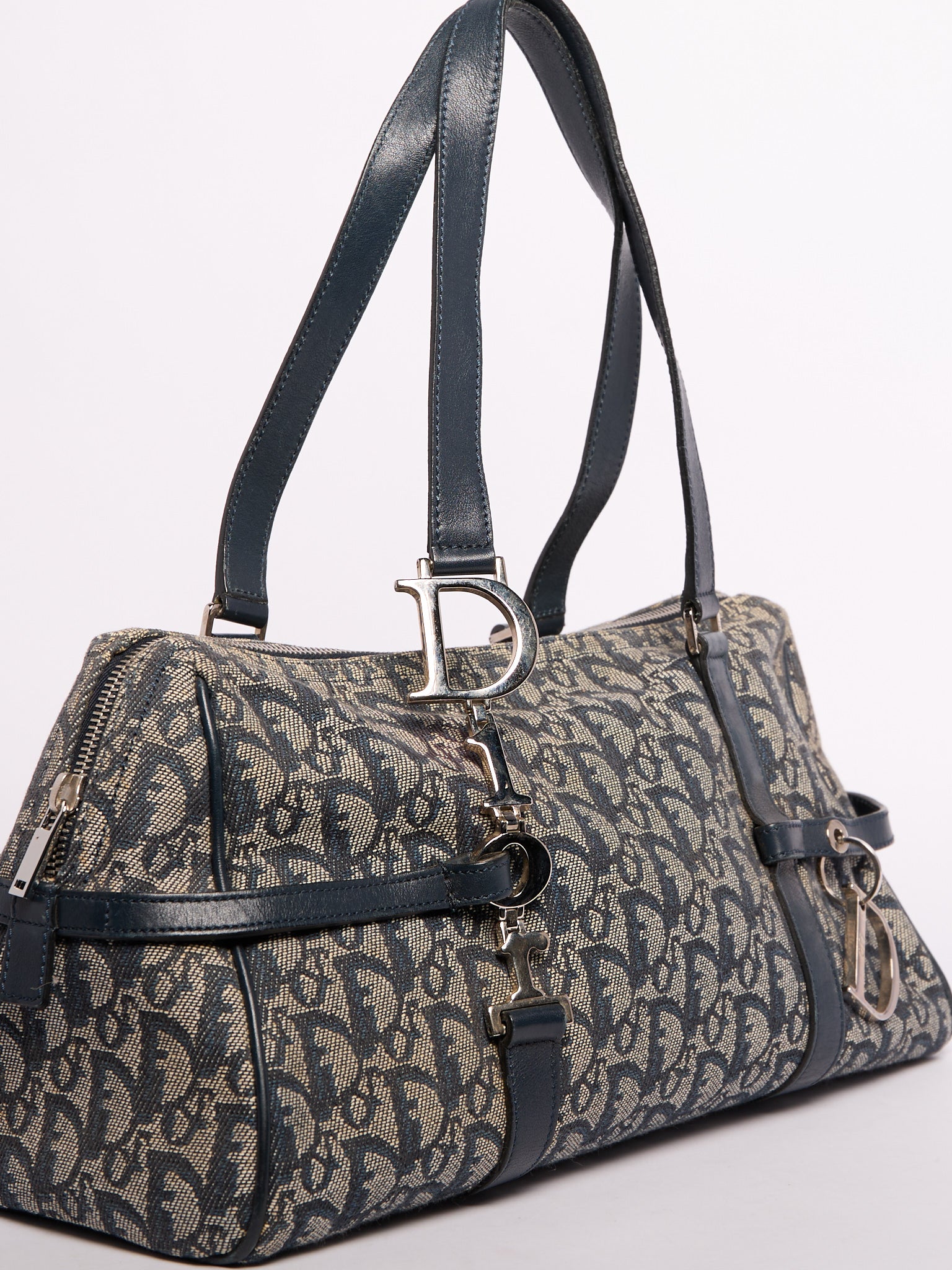Christian Dior Navy Trotter Print Bag w/ Charms