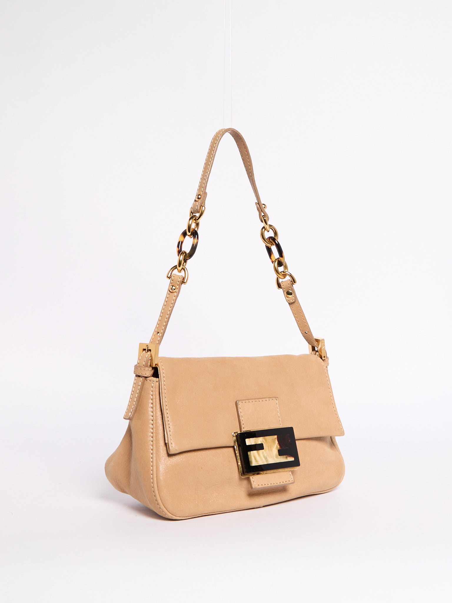 Fendi Beige Leather Mini Baguette w/ Chain