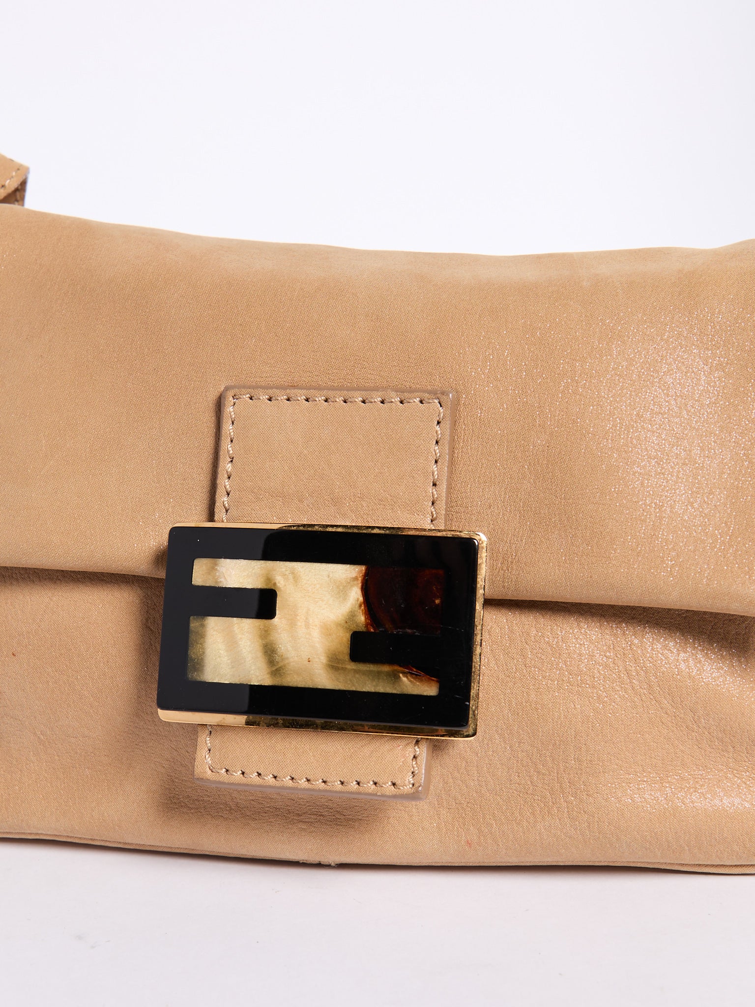 Fendi Beige Leather Mini Baguette w/ Chain
