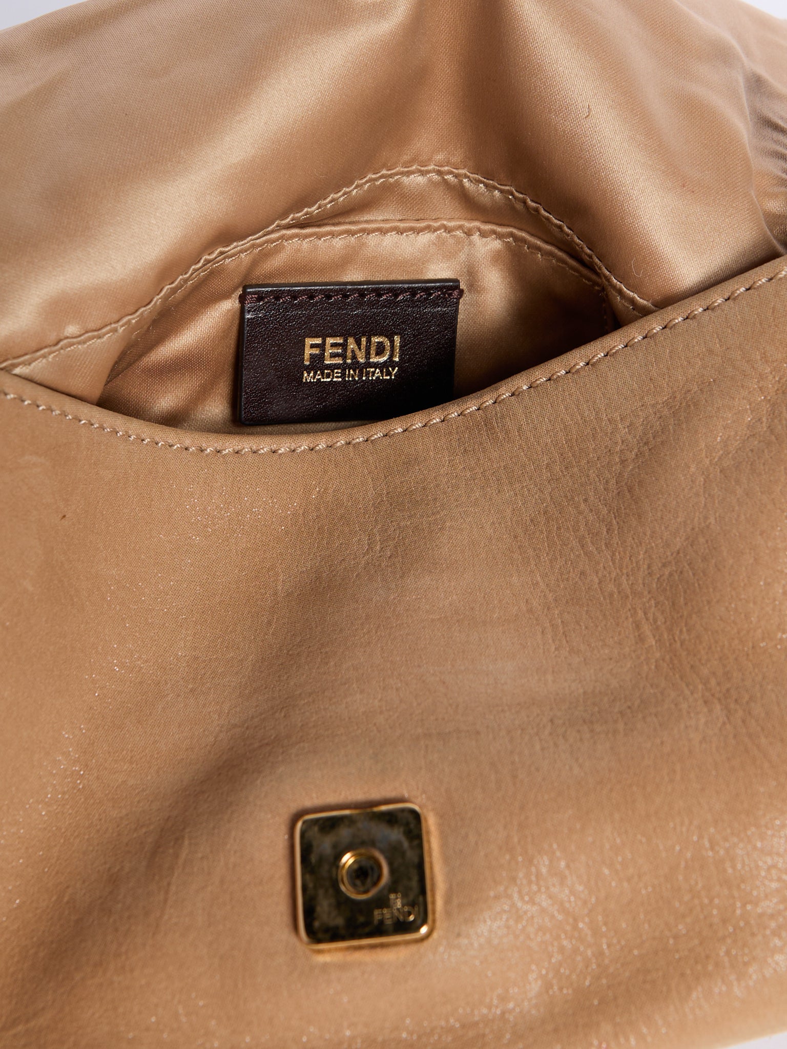 Fendi Beige Leather Mini Baguette w/ Chain