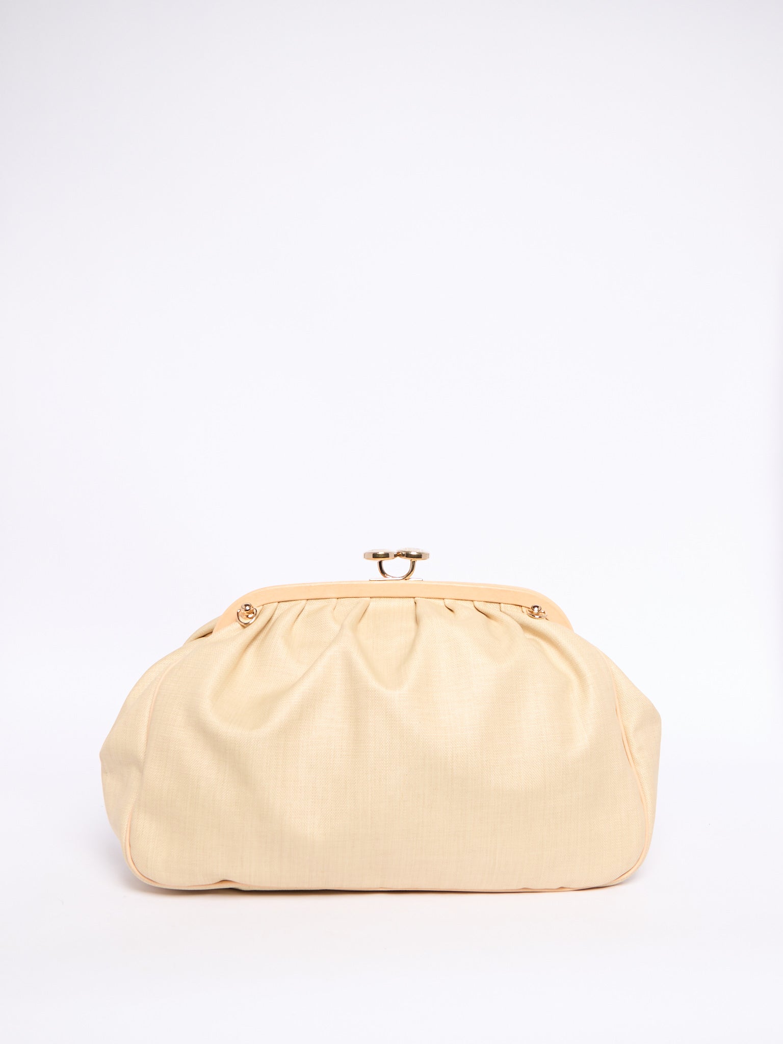 Celine 90's Pleated Raffia Kiss Lock Two Way Clutch