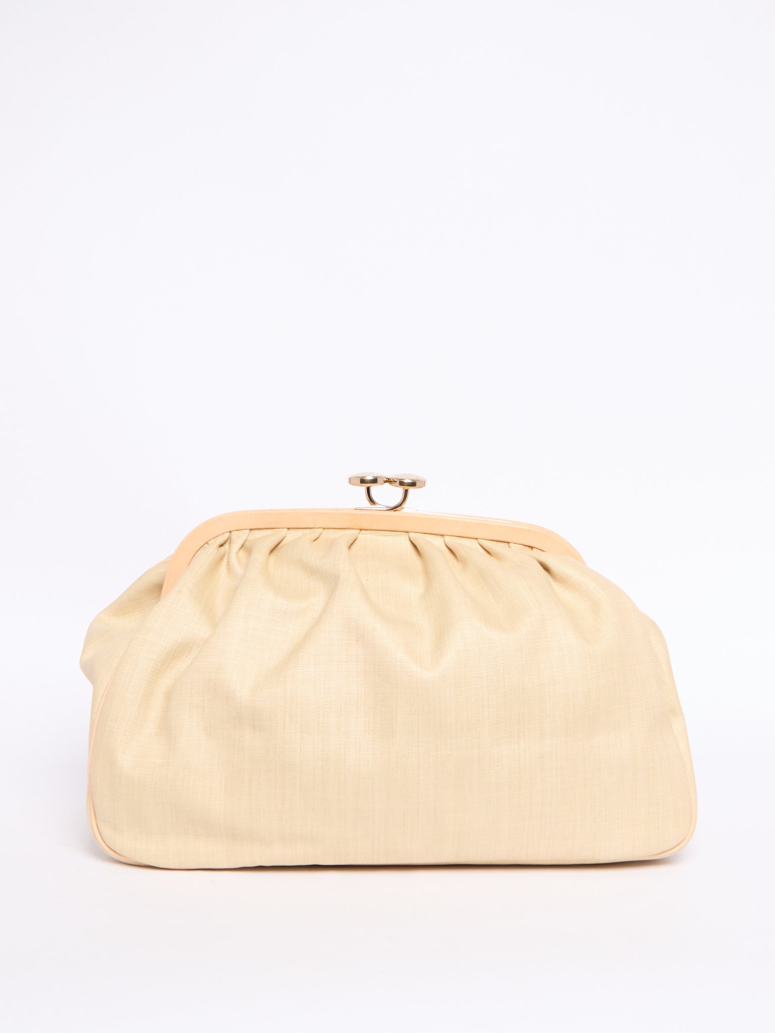 Celine 90's Pleated Raffia Kiss Lock Two Way Clutch