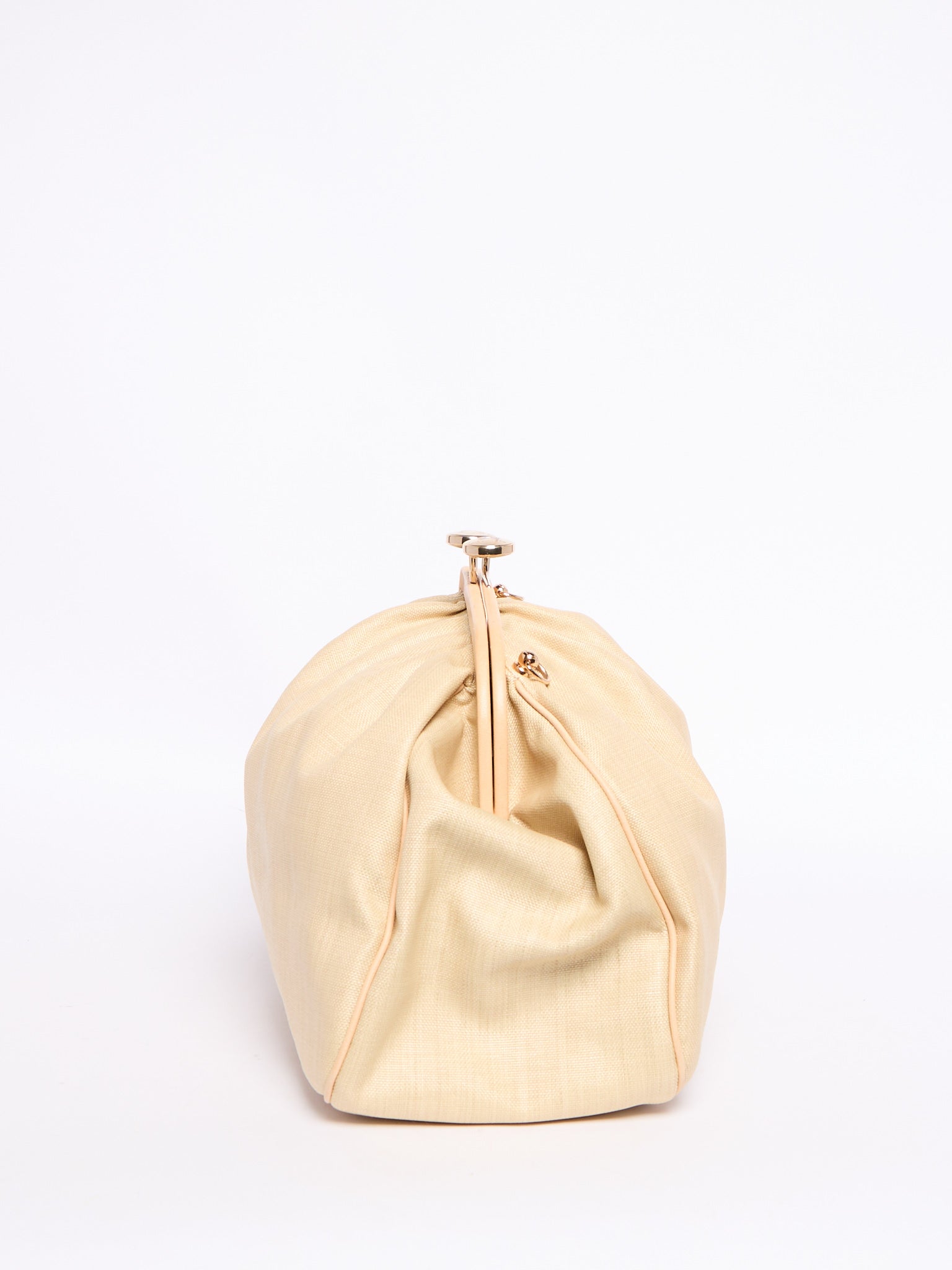 Celine 90's Pleated Raffia Kiss Lock Two Way Clutch