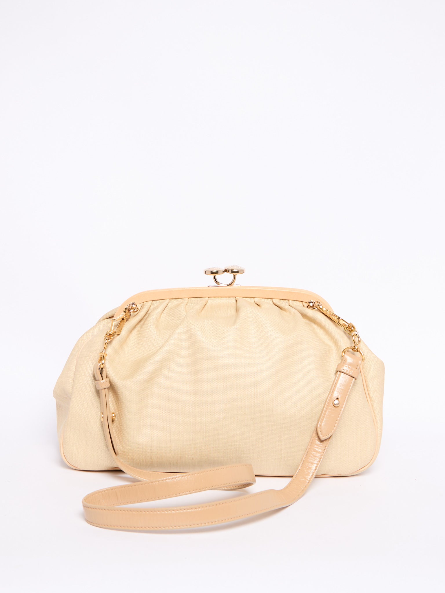 Celine 90's Pleated Raffia Kiss Lock Two Way Clutch