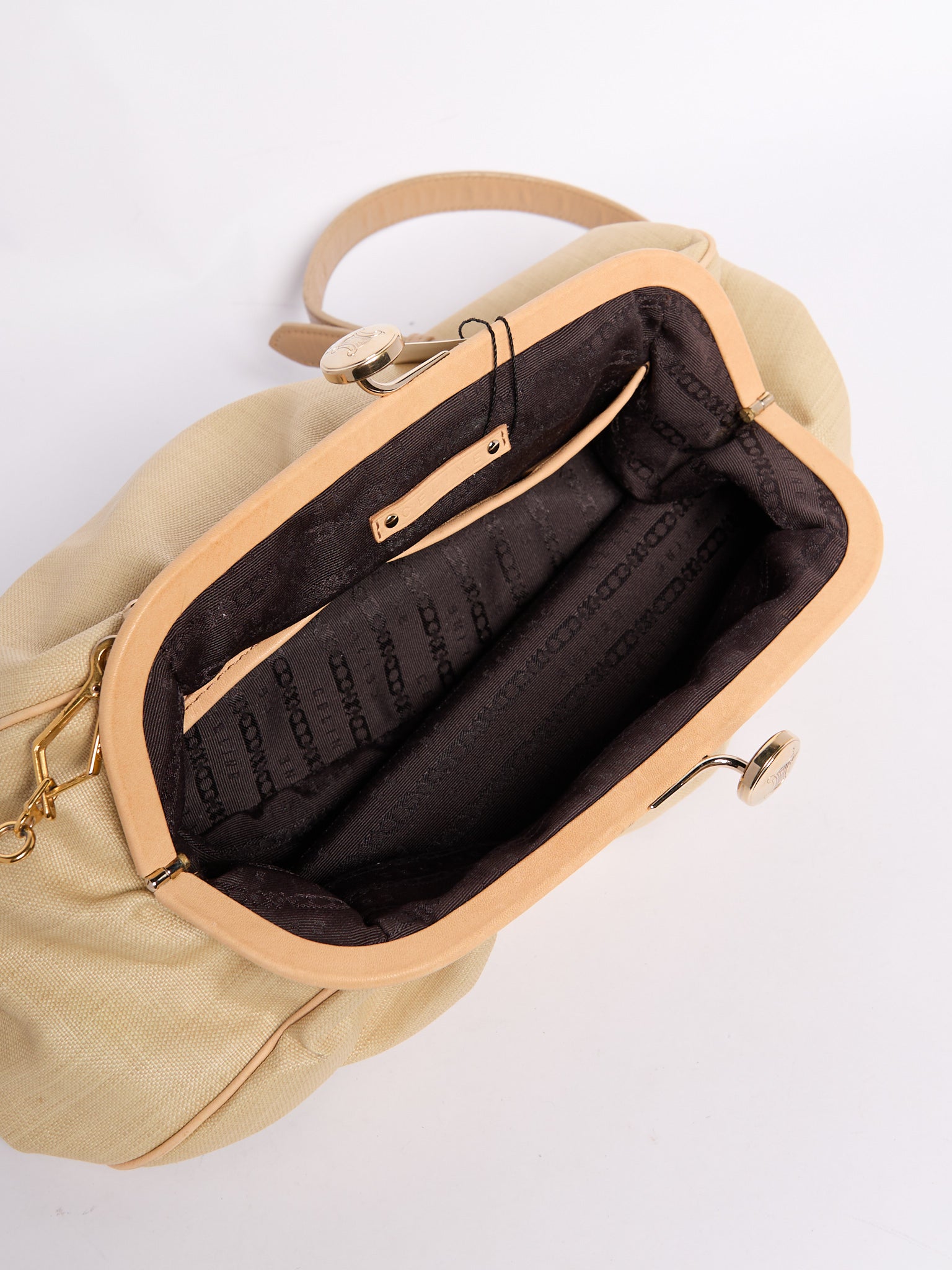 Celine 90's Pleated Raffia Kiss Lock Two Way Clutch