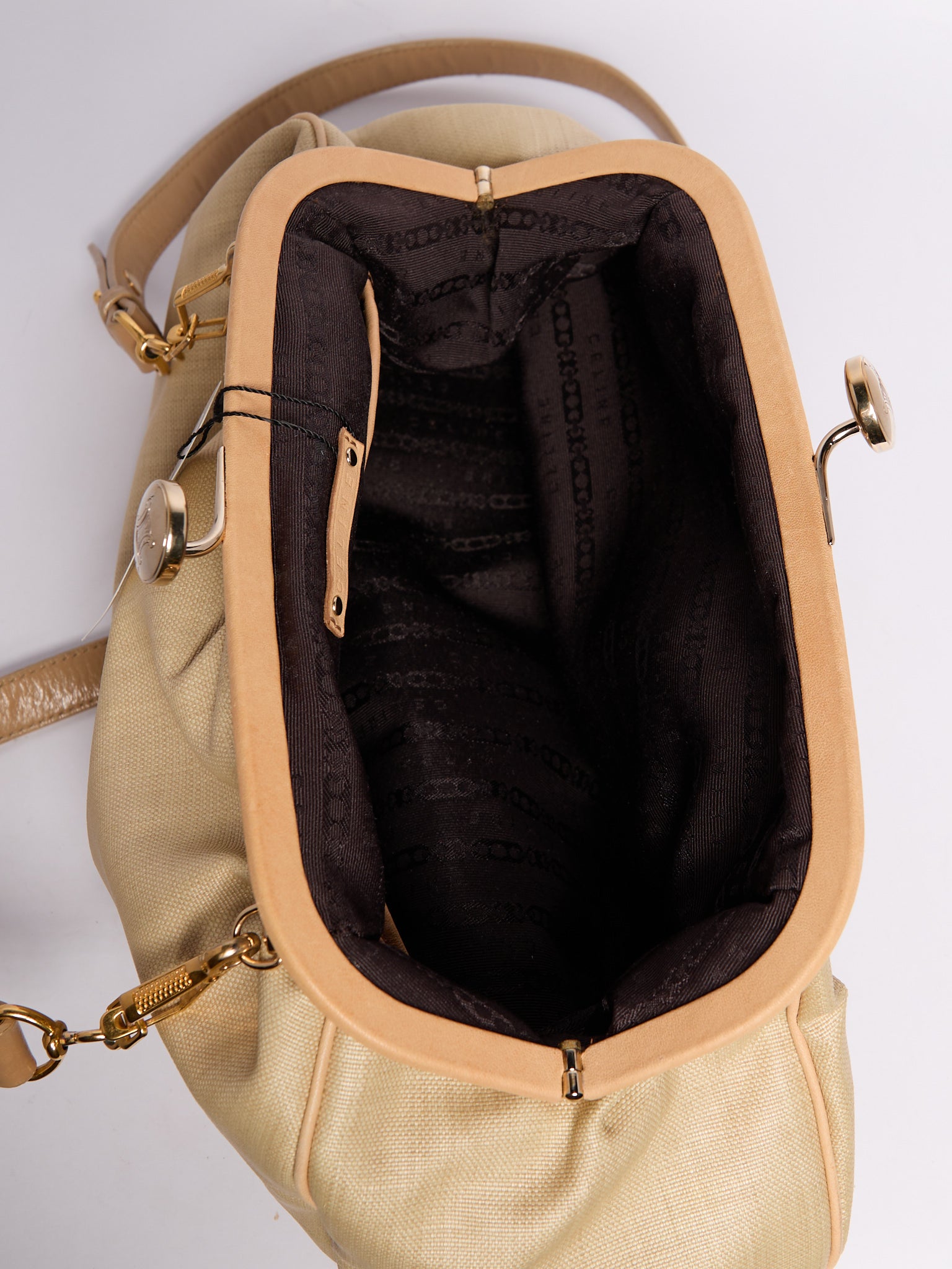 Celine 90's Pleated Raffia Kiss Lock Two Way Clutch