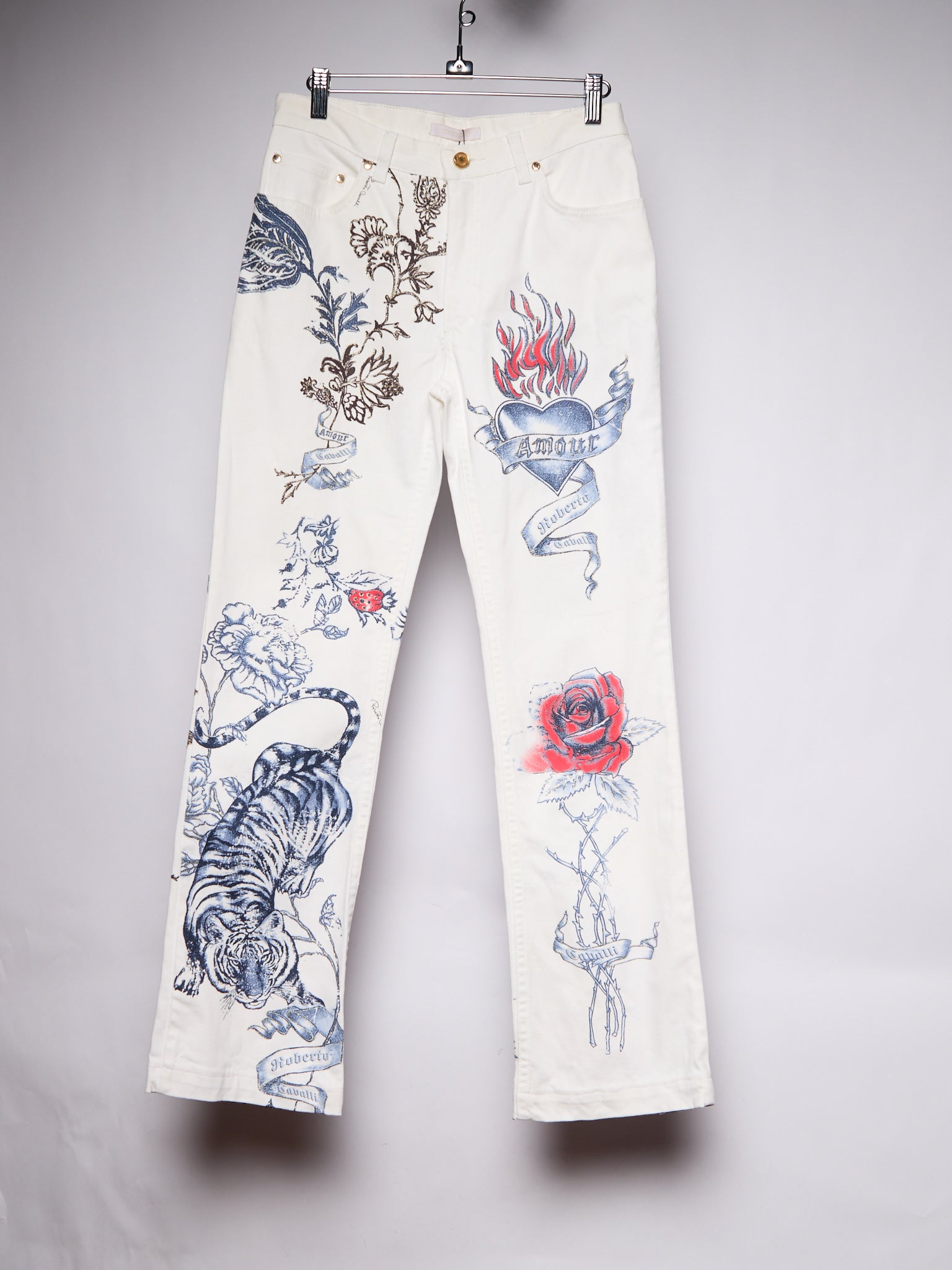 2003 Roberto Cavalli Tattoo Print Jeans