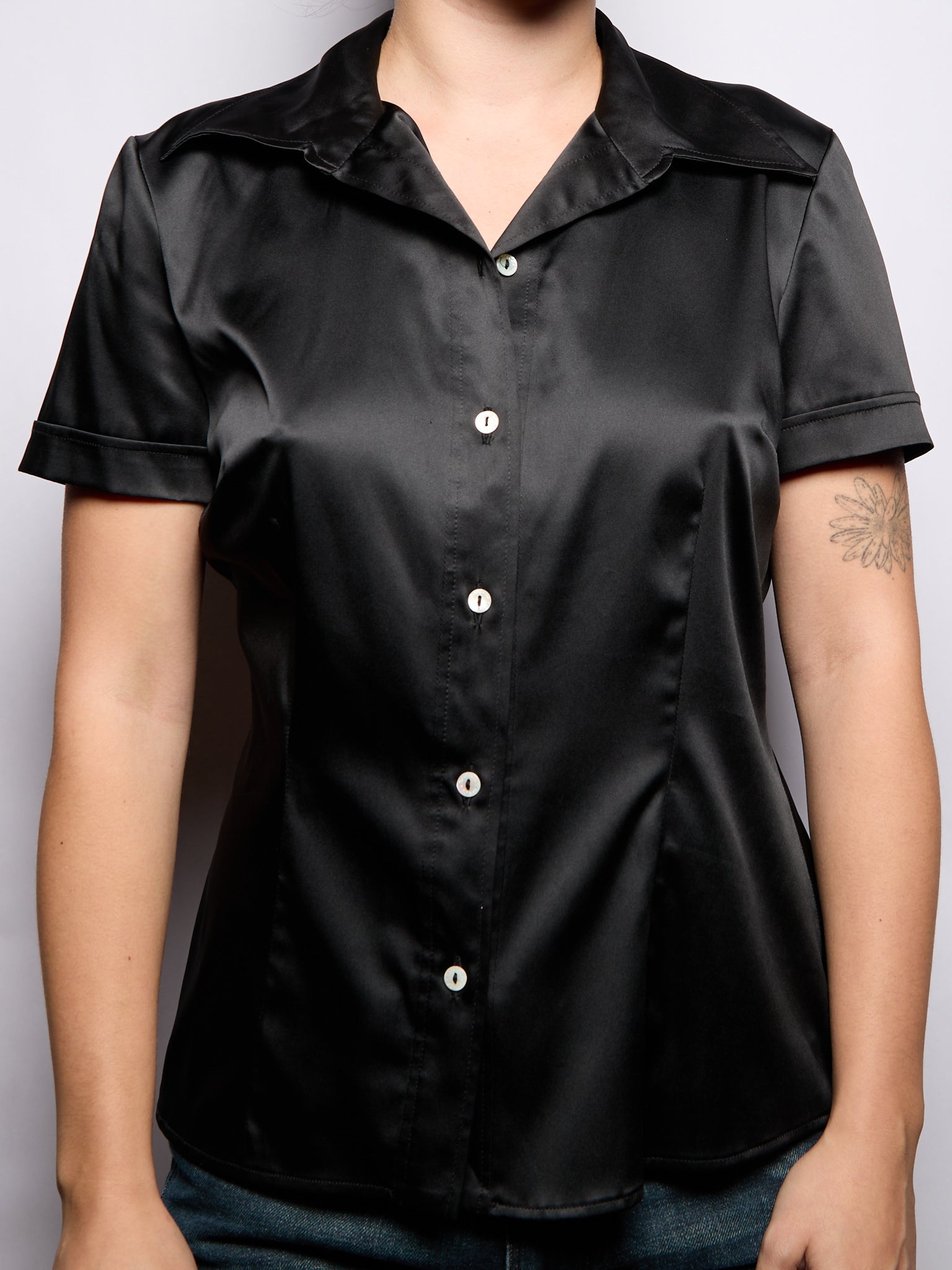Dolce & Gabbana Black Short Sleeve Satin Top
