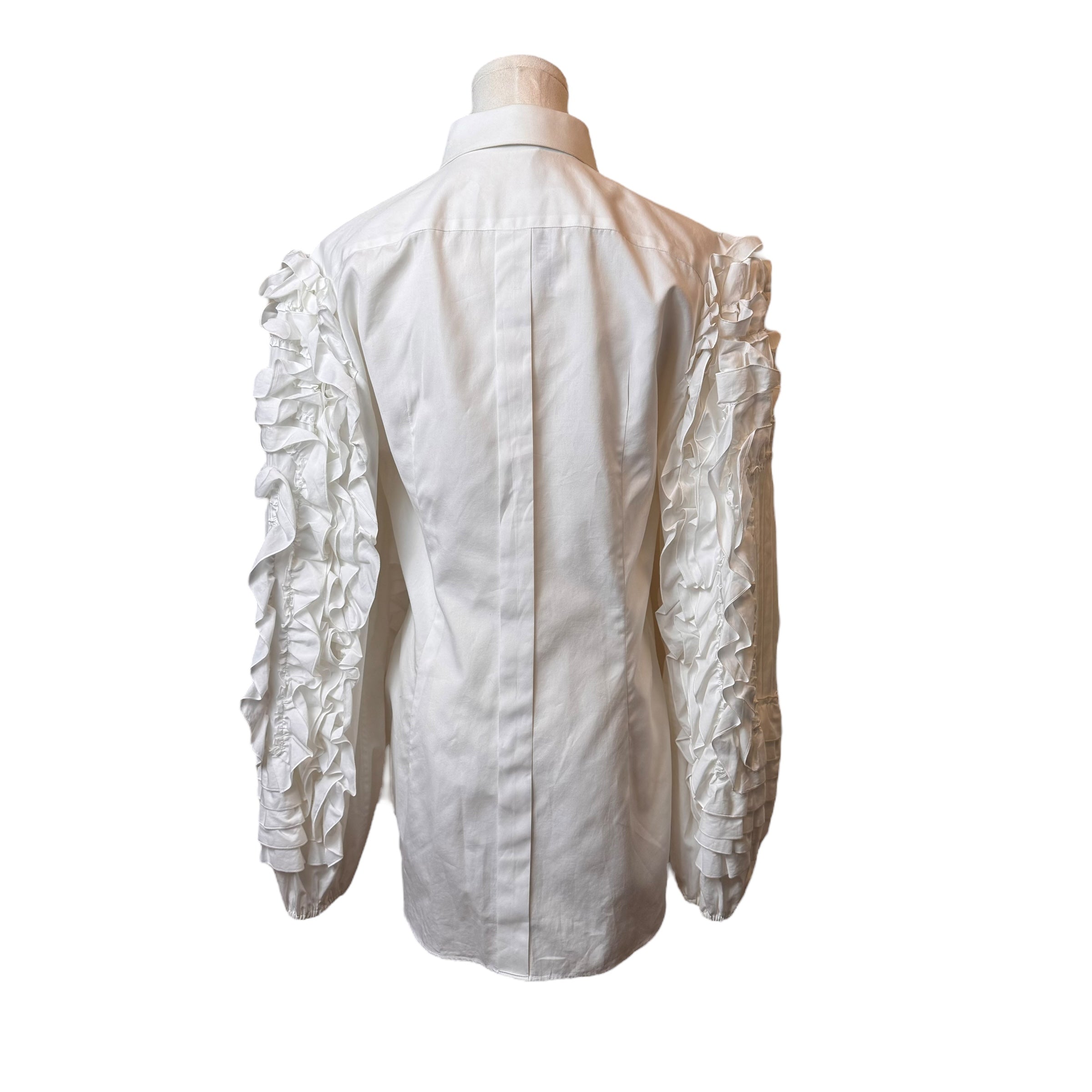 Dolce & Gabbana White Ruffle Long Sleeve Blouse