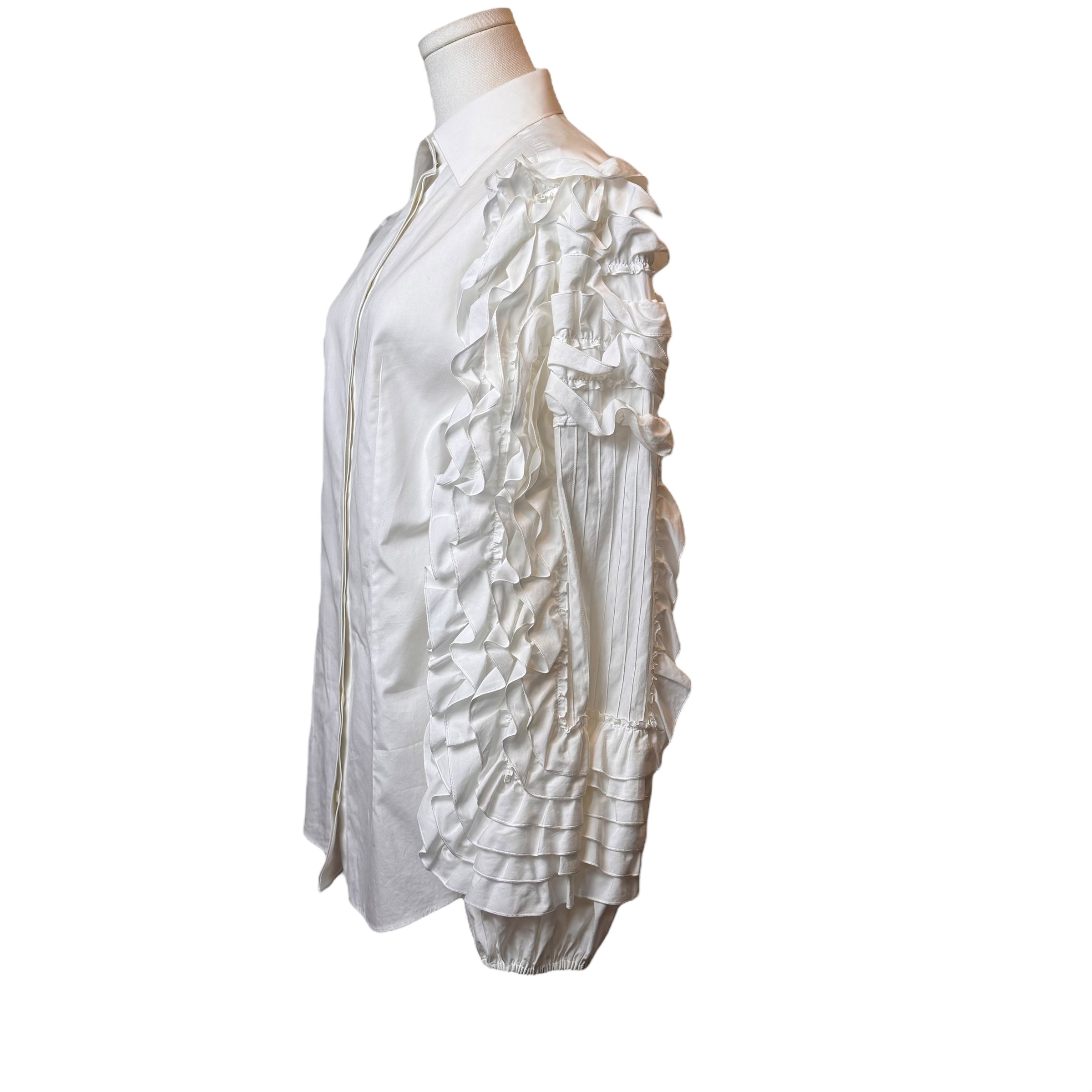 Dolce & Gabbana White Ruffle Long Sleeve Blouse