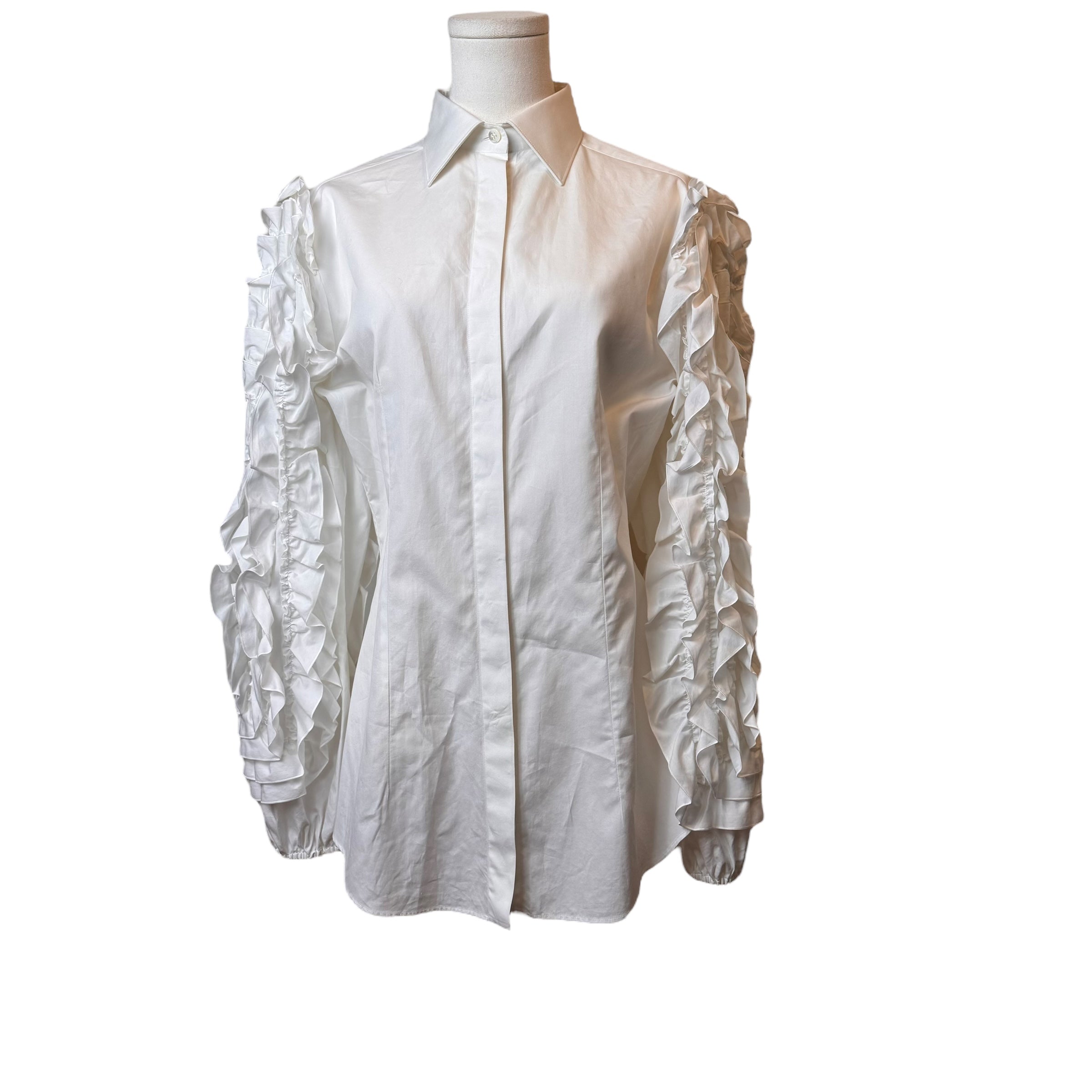 Dolce & Gabbana White Ruffle Long Sleeve Blouse