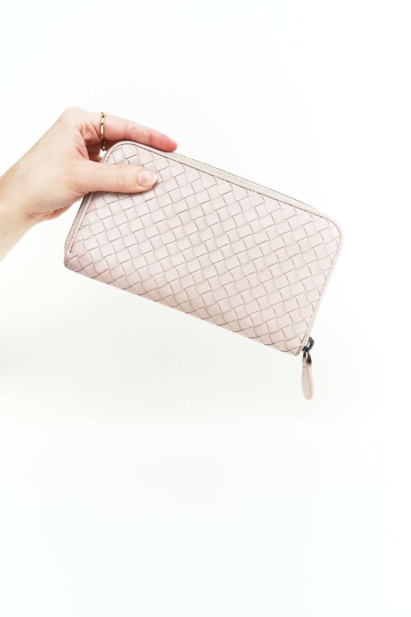 Bottega Pink Leather Weave Wallet