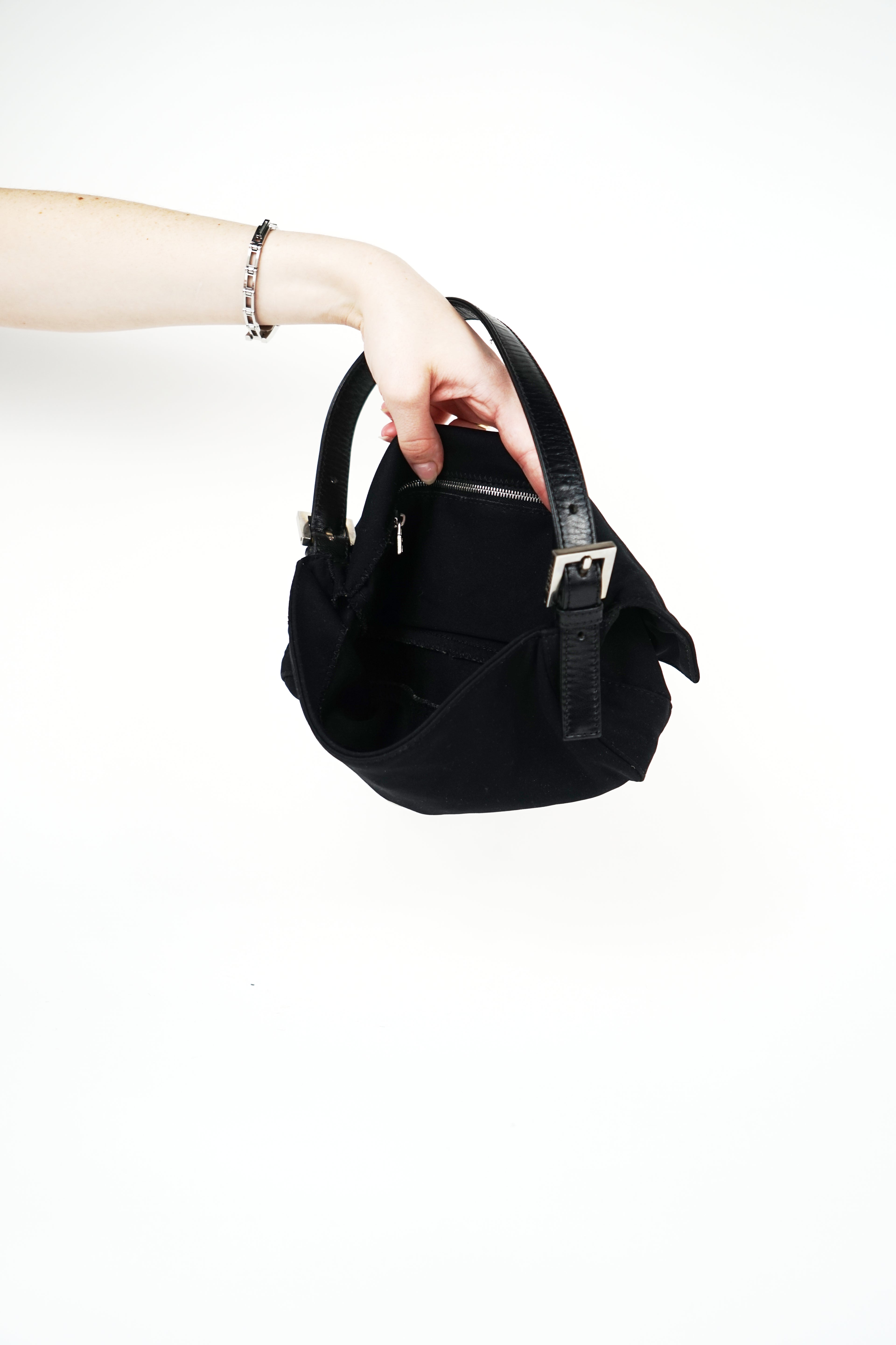 Fendi Black Nylon FF Logo Baguette