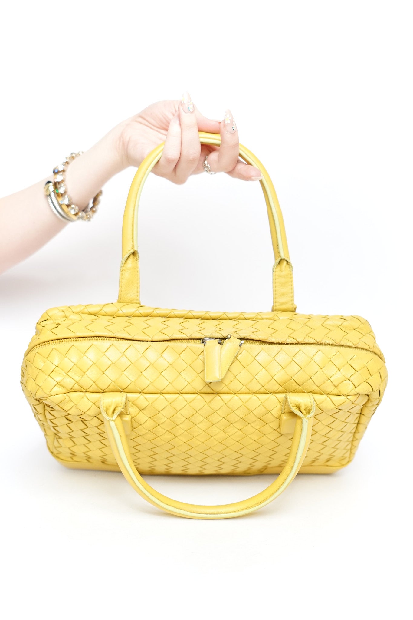 Bottega Venetta Yellow Intrecciato Leather Handbag