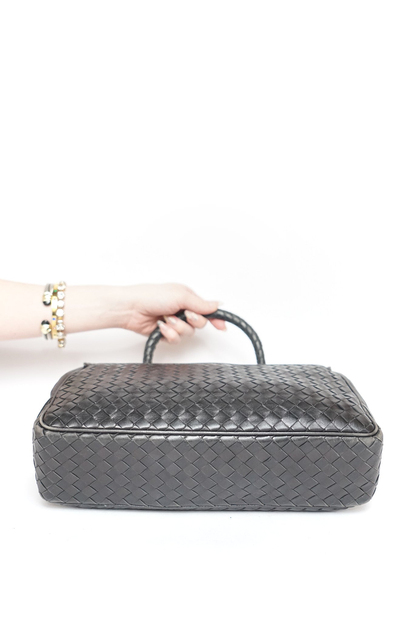 Bottega Veneta Black Inrecciato Top Handle Bag