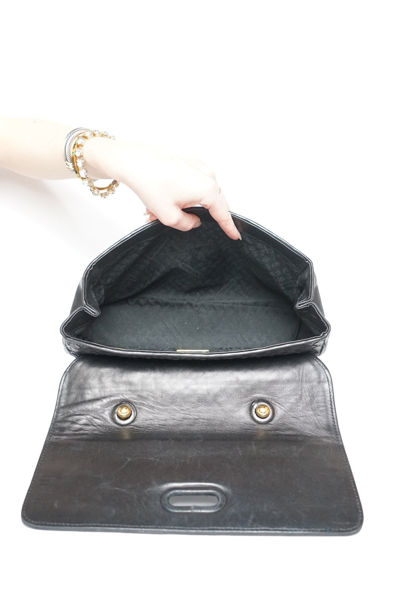 Bottega Veneta Black Inrecciato Top Handle Bag