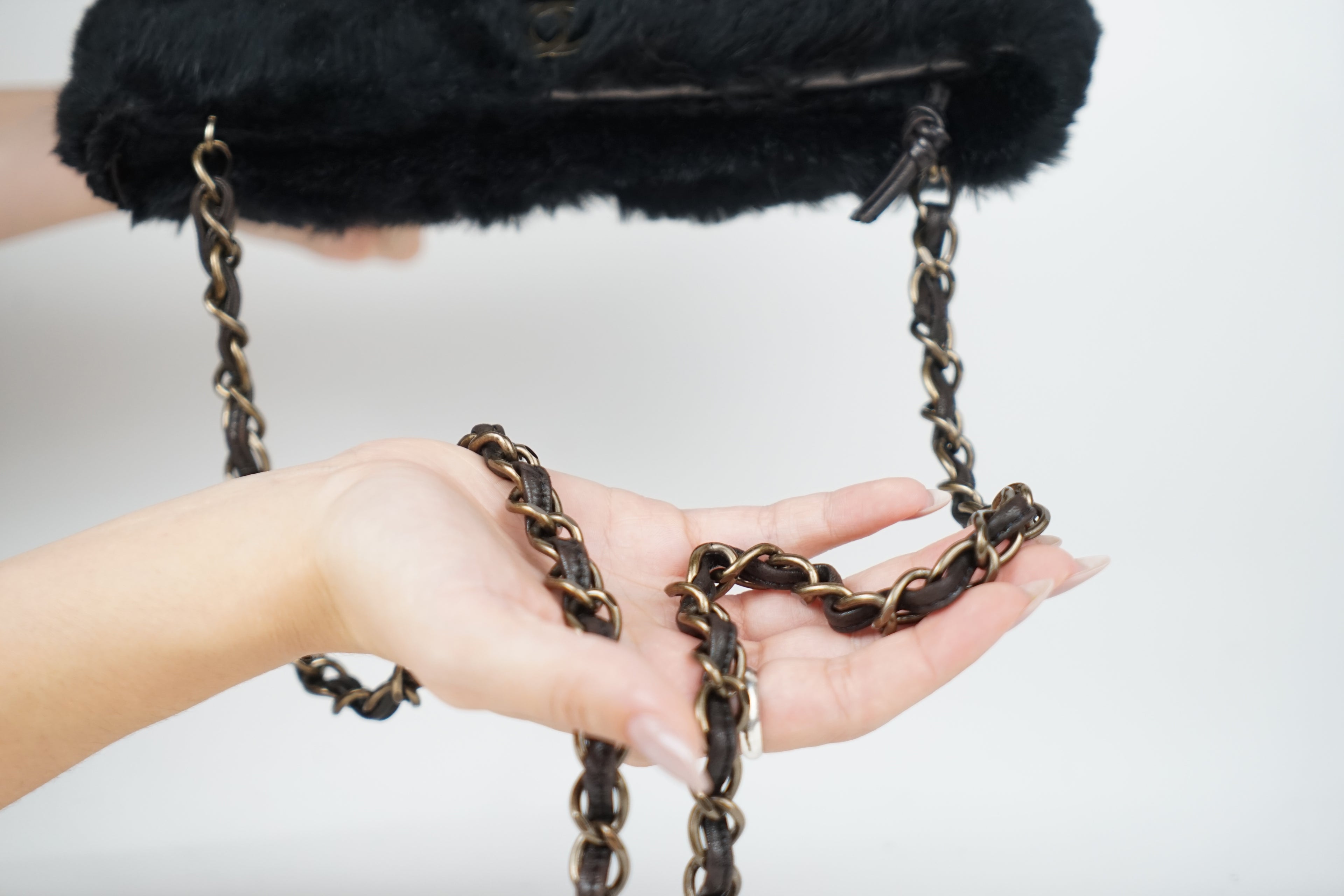 00's Chanel Black Rabbit Fur Crossbody Bag