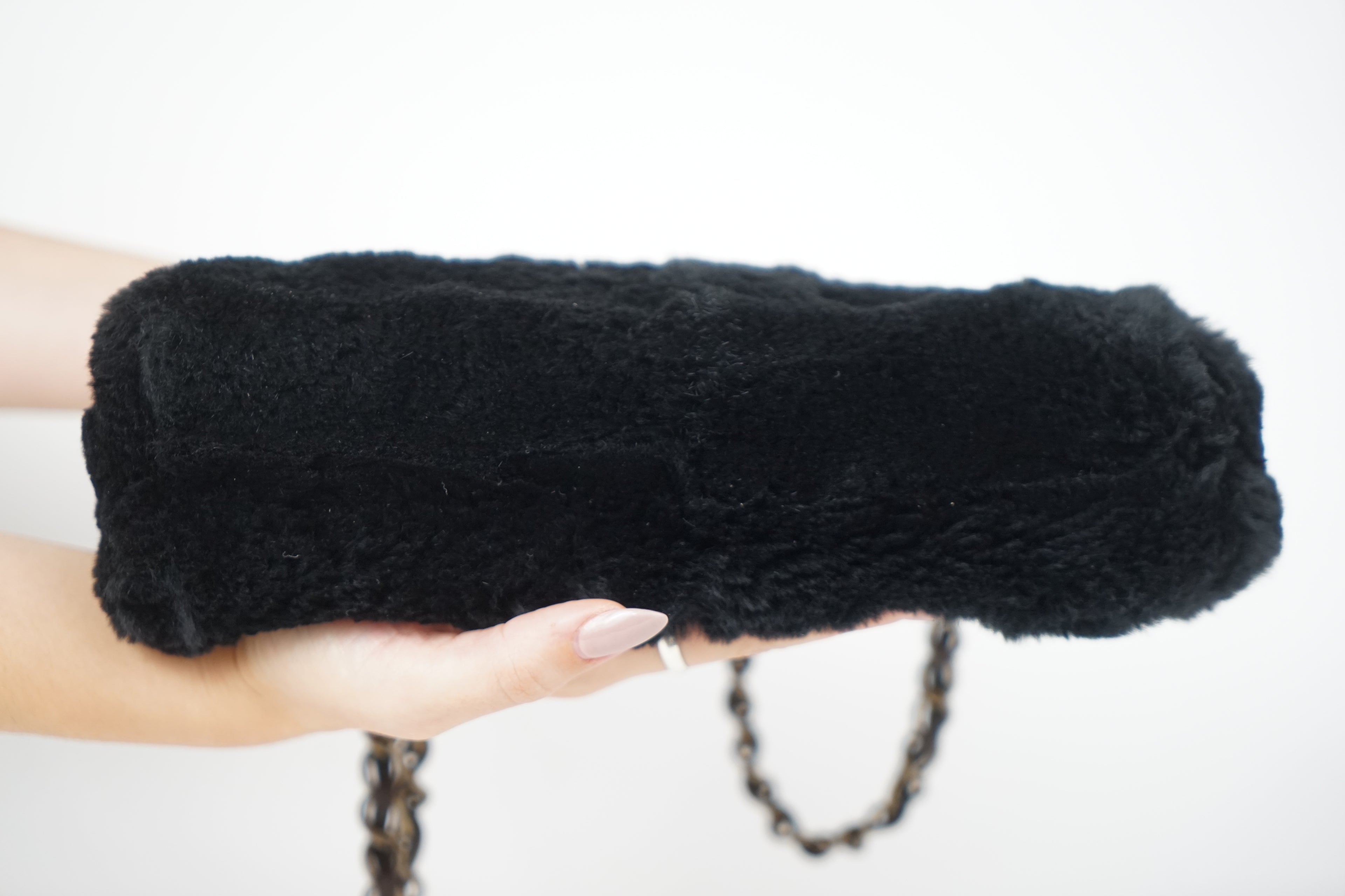 00's Chanel Black Rabbit Fur Crossbody Bag