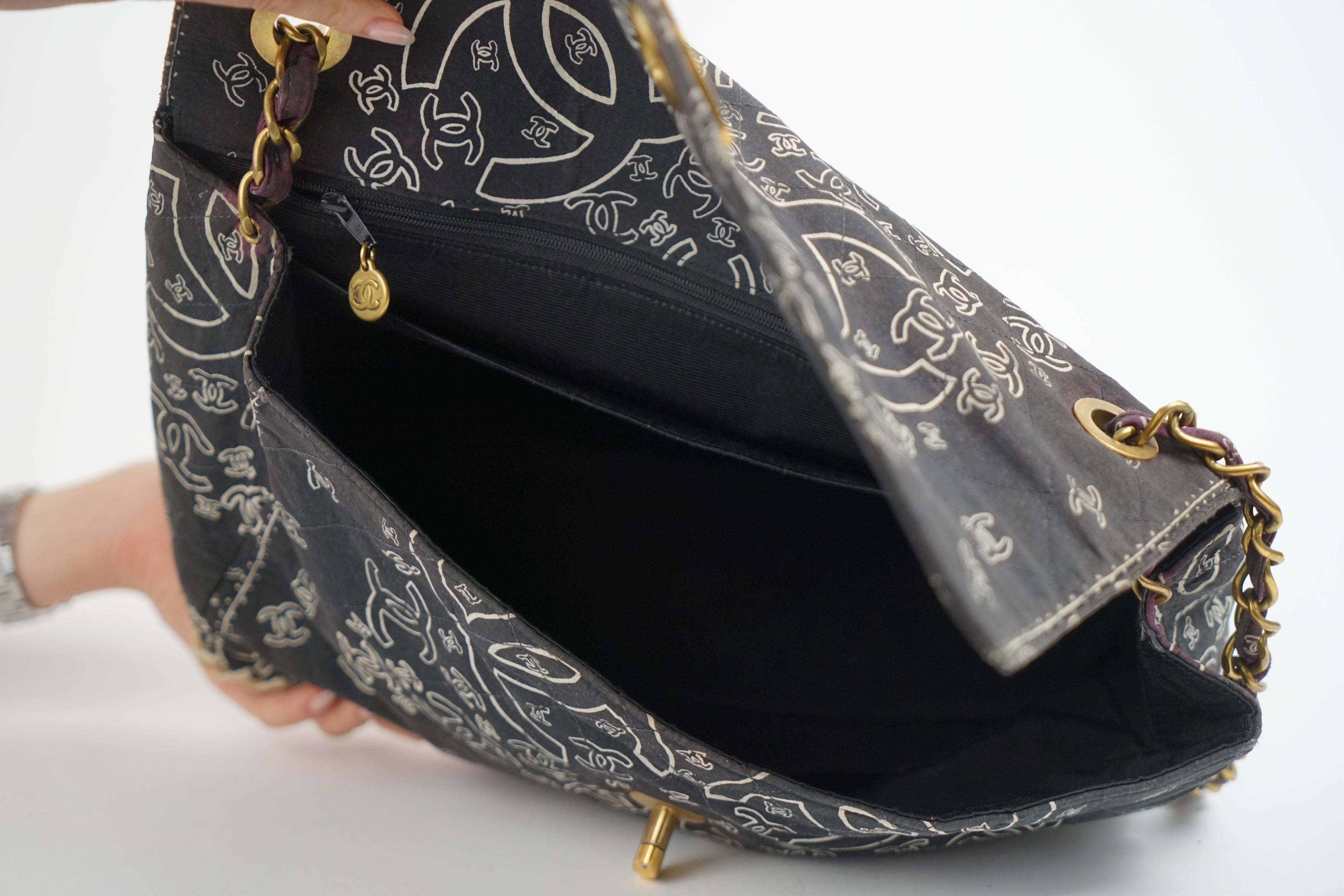 Chanel Bandana Printed Canvas and Rattan Bag, 2000's