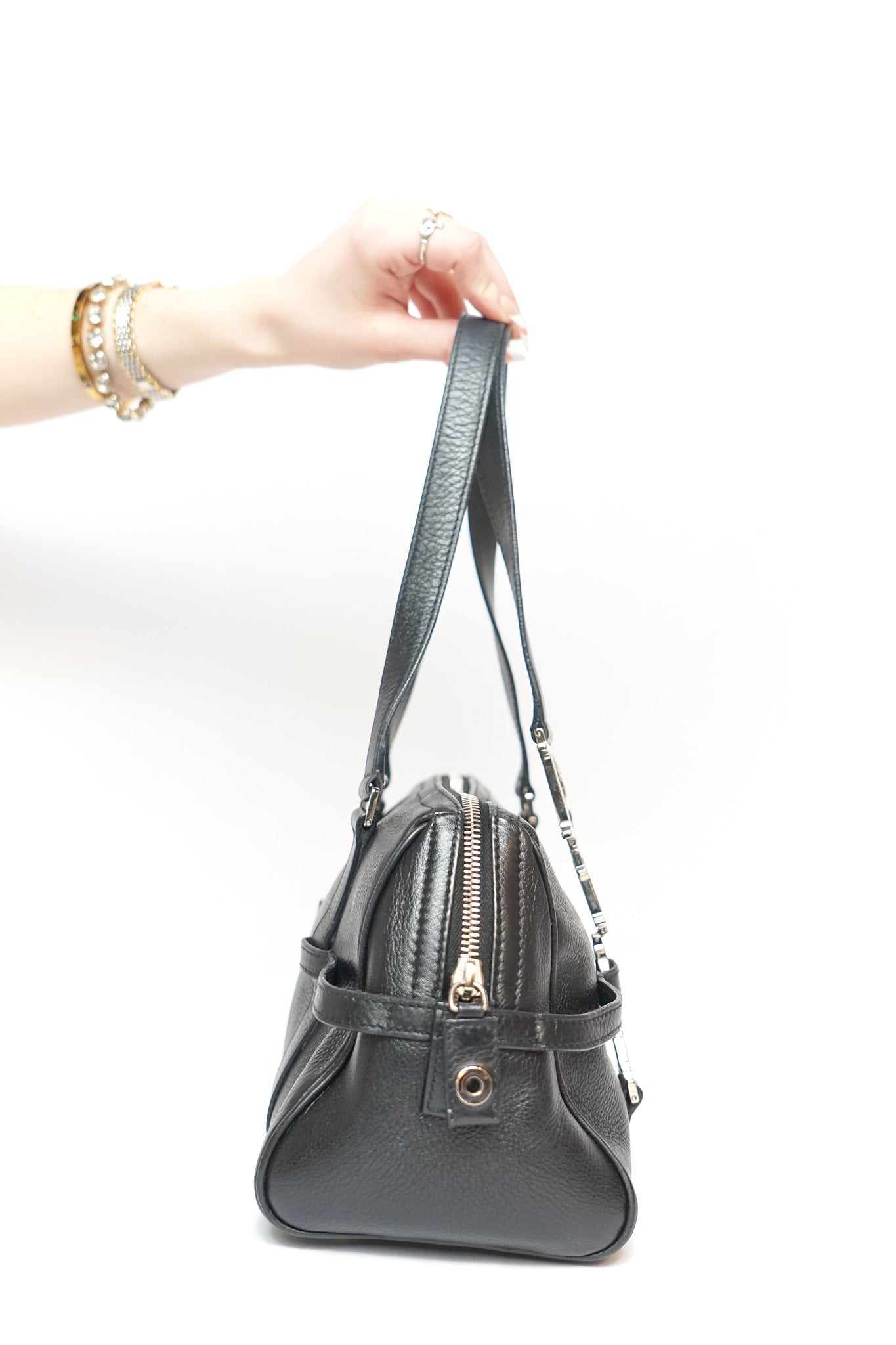 Dior Black Leather Charm Bowler Bag