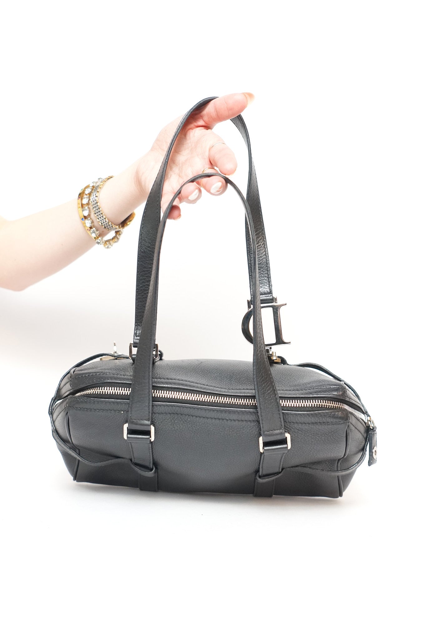 Dior Black Leather Charm Bowler Bag