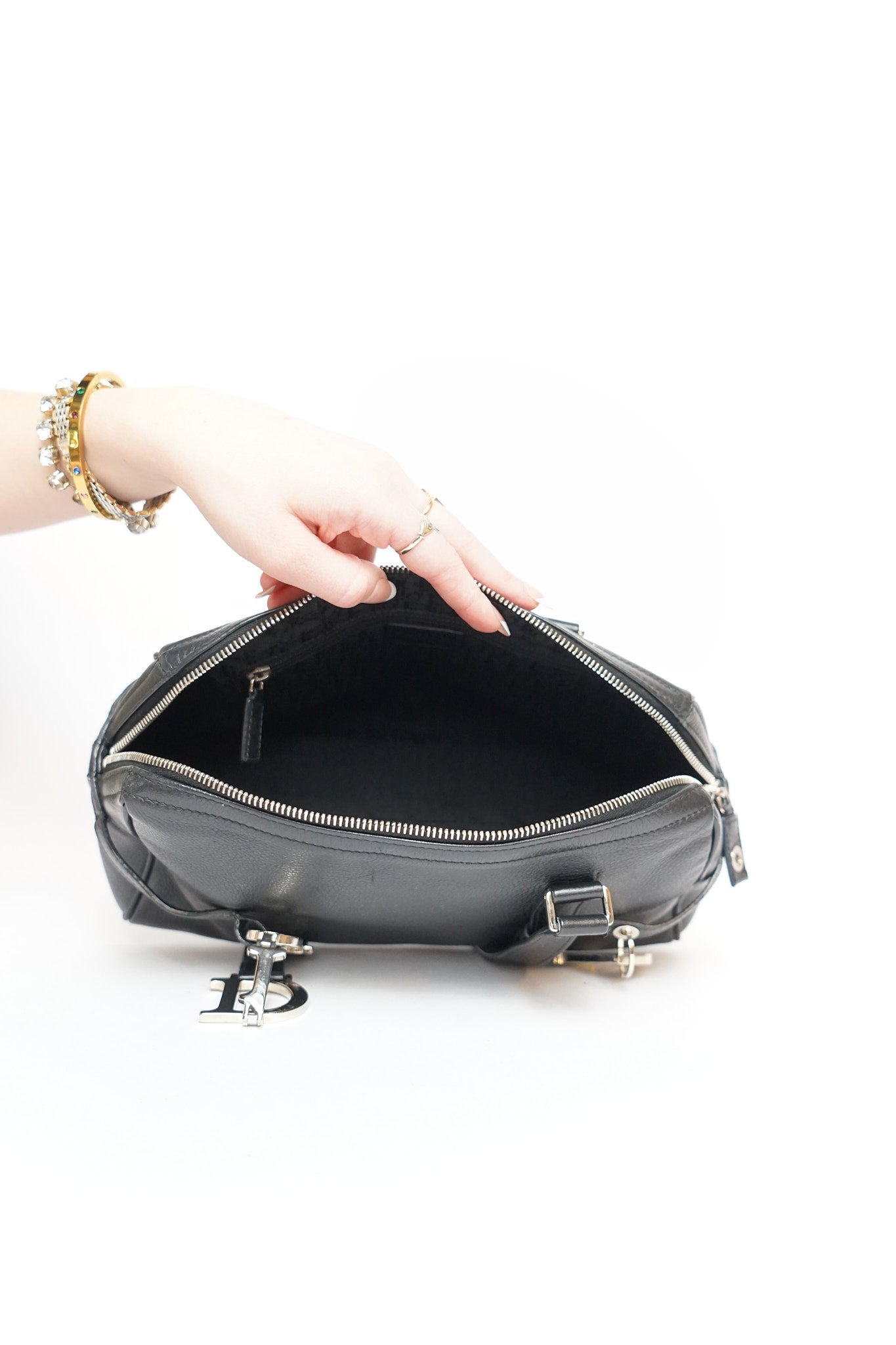 Dior Black Leather Charm Bowler Bag