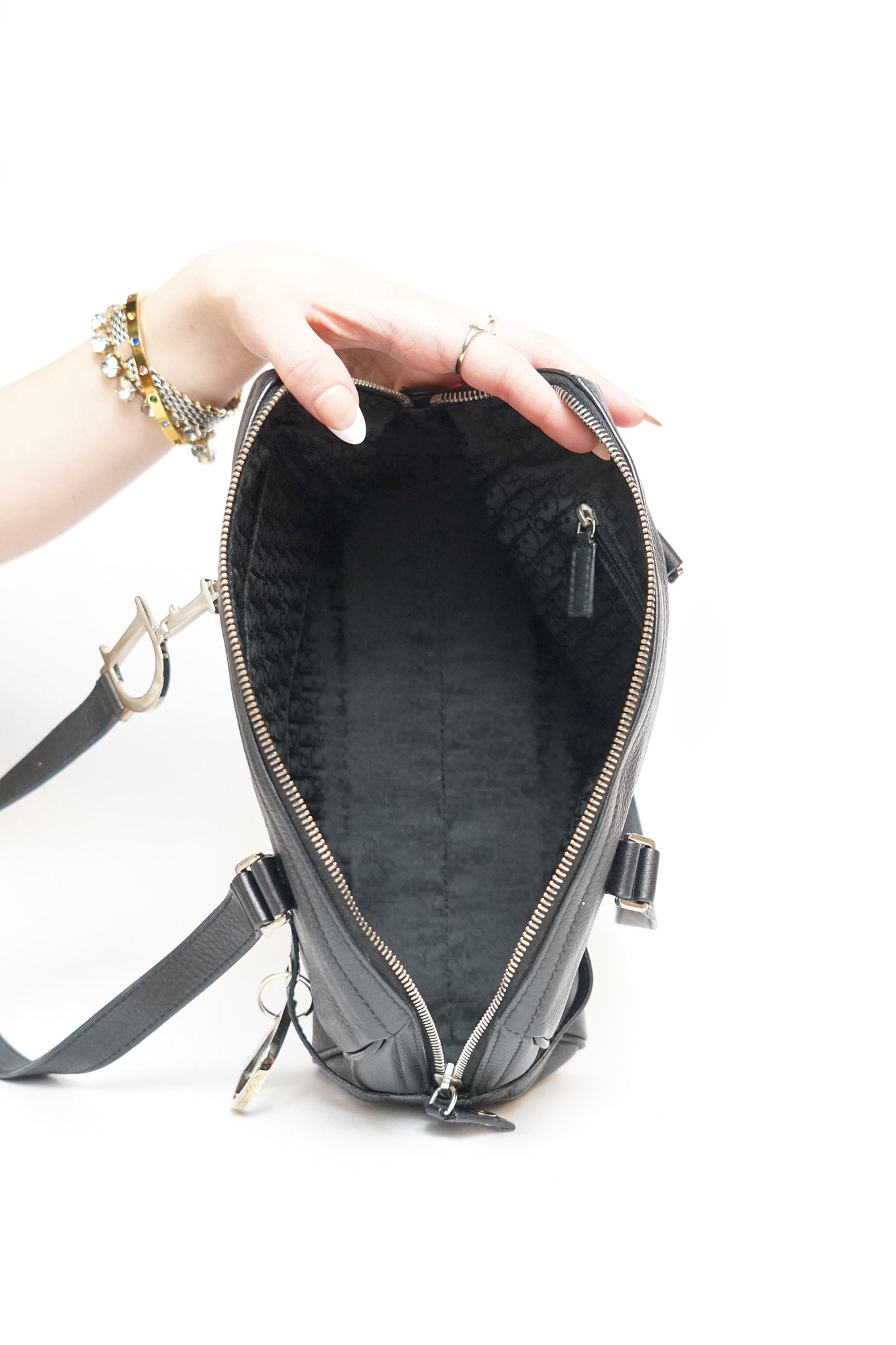 Dior Black Leather Charm Bowler Bag