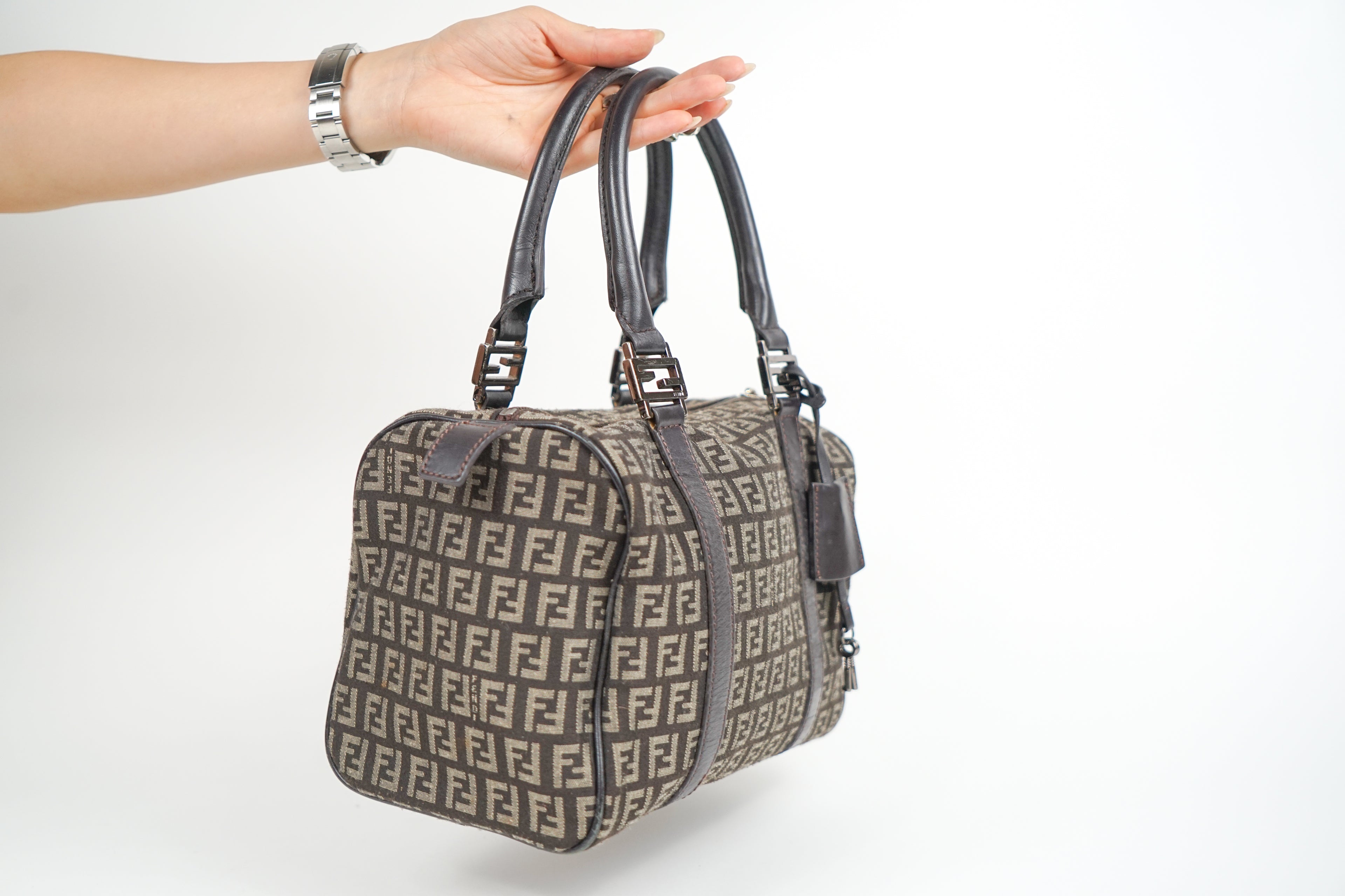Vintage Fendi Brown Zucca Monogram Boston Bag