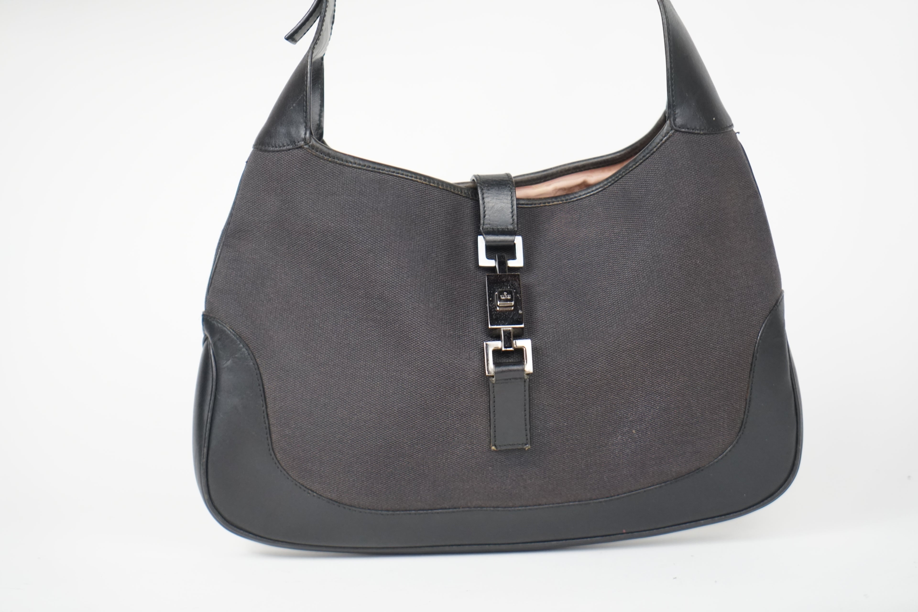 Vintage Gucci Black Leather and Canvas Jackie Bag