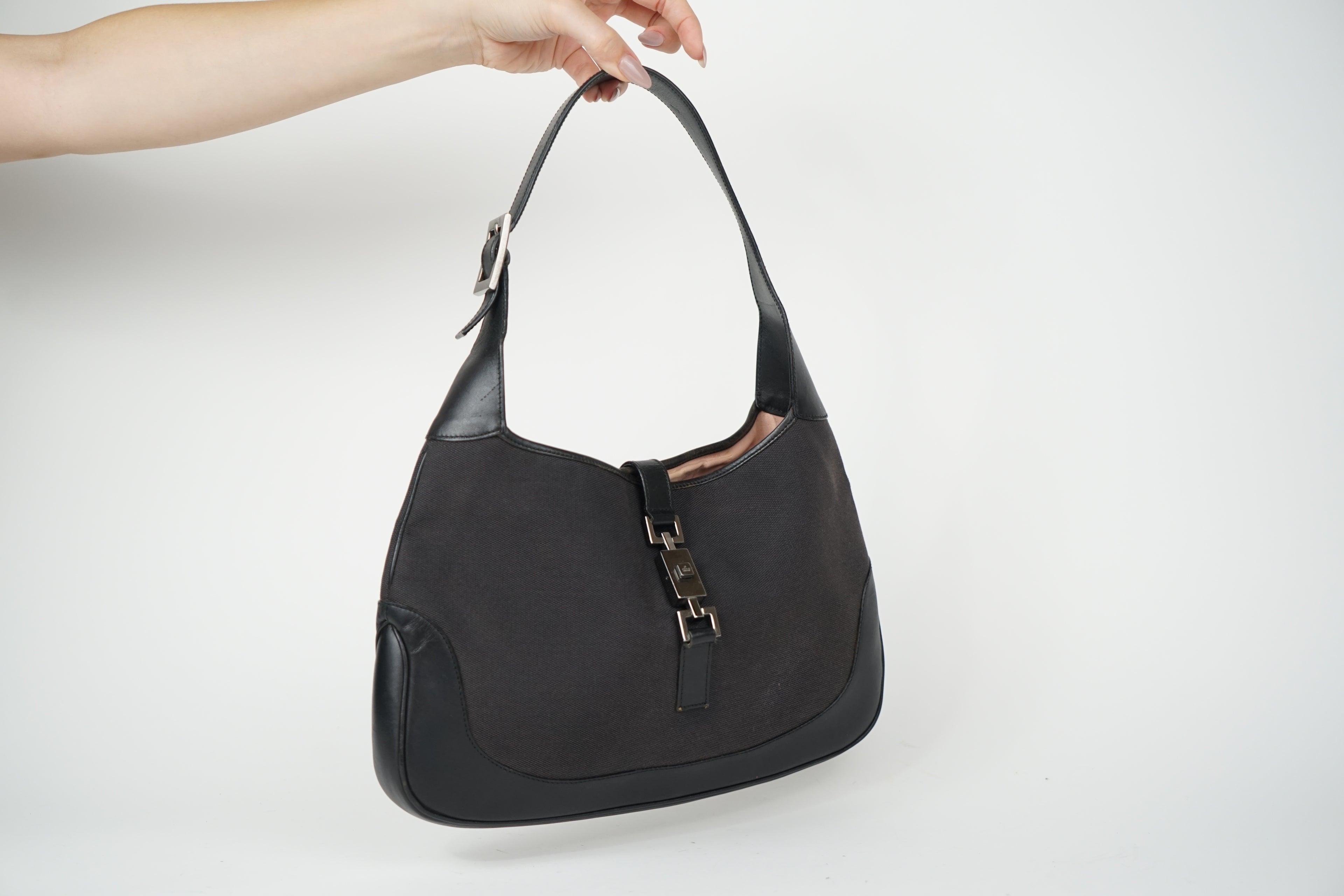 Vintage Gucci Black Leather and Canvas Jackie Bag
